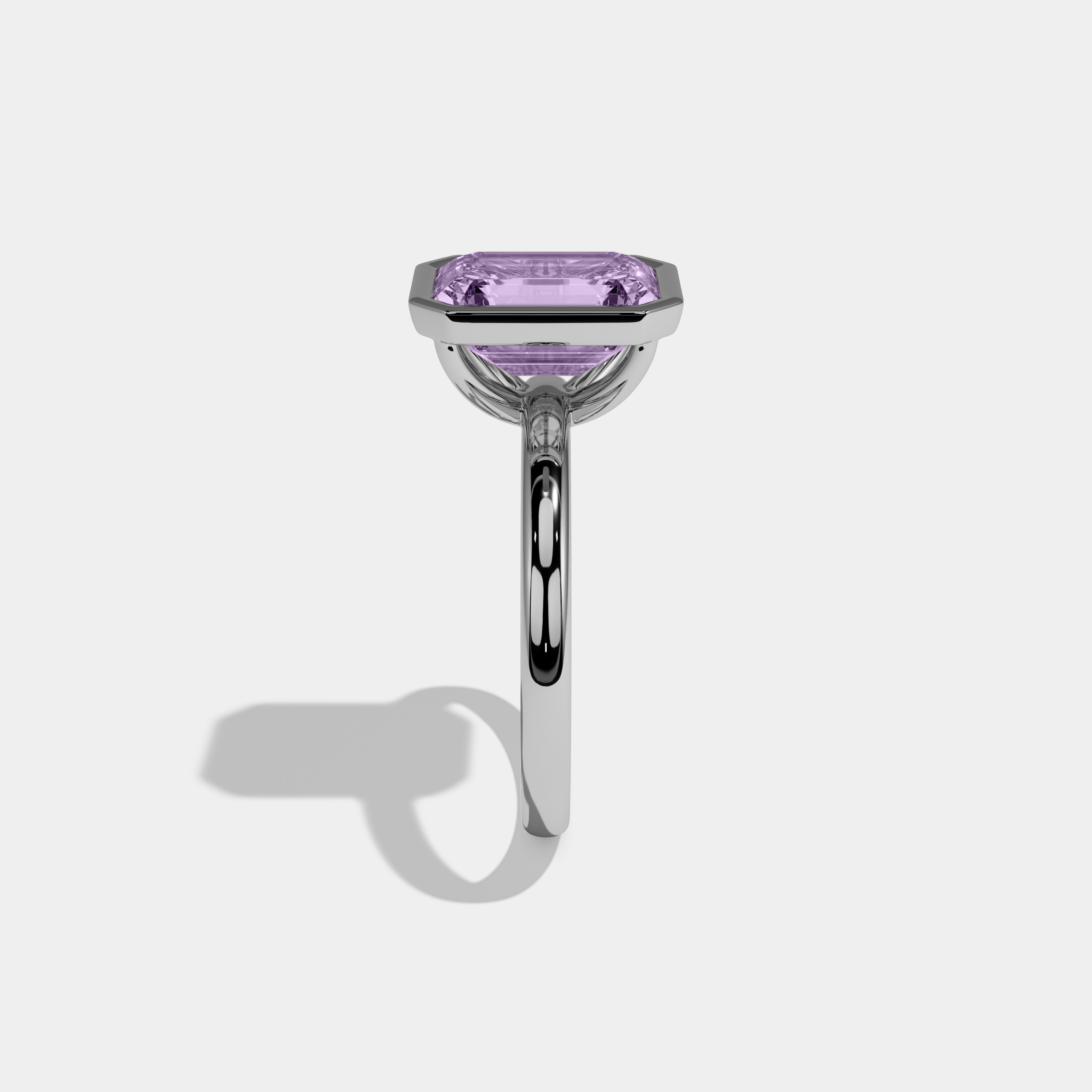 Alice Fancy Purple Emerald Cut Diamond Plain Band Bezel Engagement Ring 5ct 18K White Gold