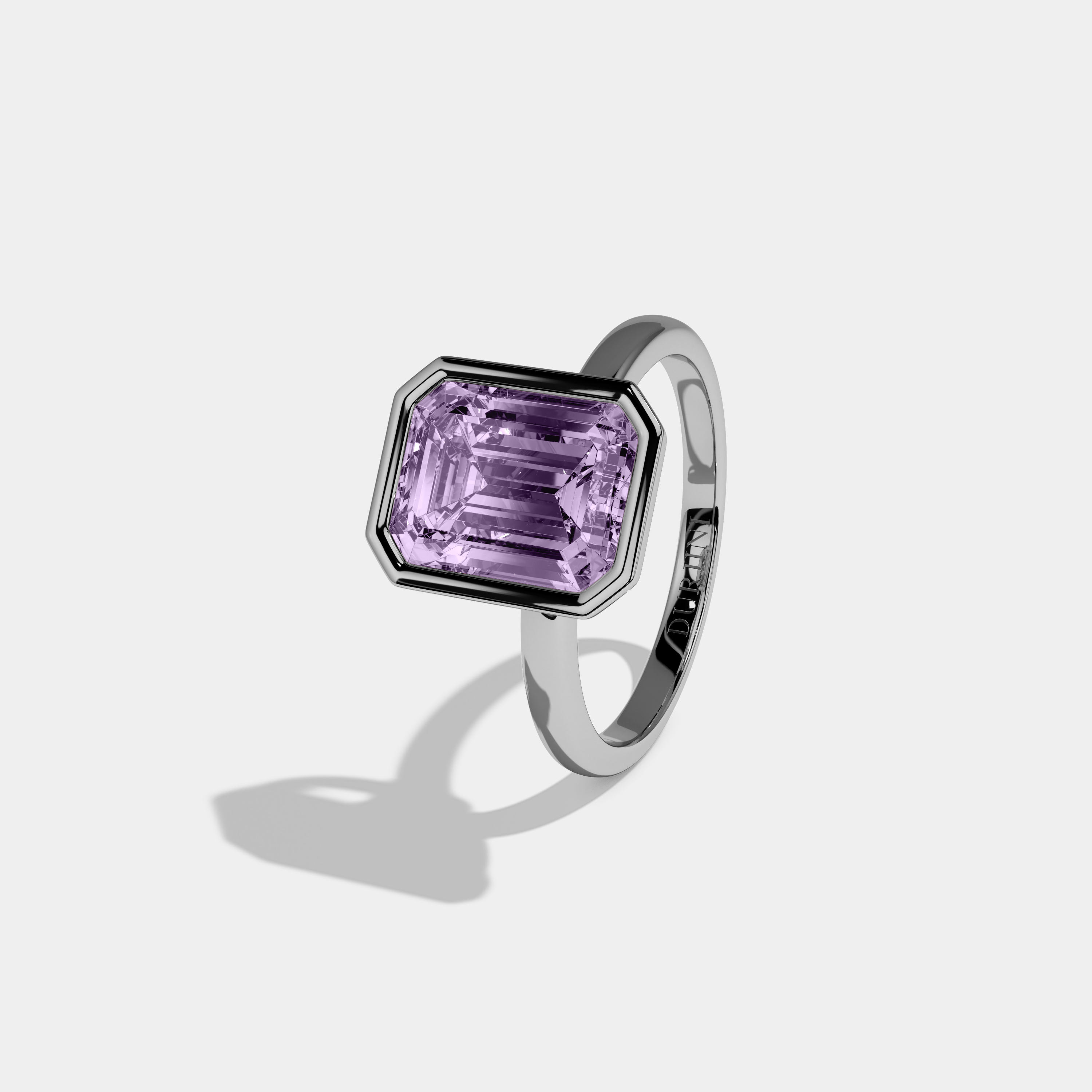 Alice Fancy Purple Emerald Cut Diamond Plain Band Bezel Engagement Ring 5ct 18K White Gold