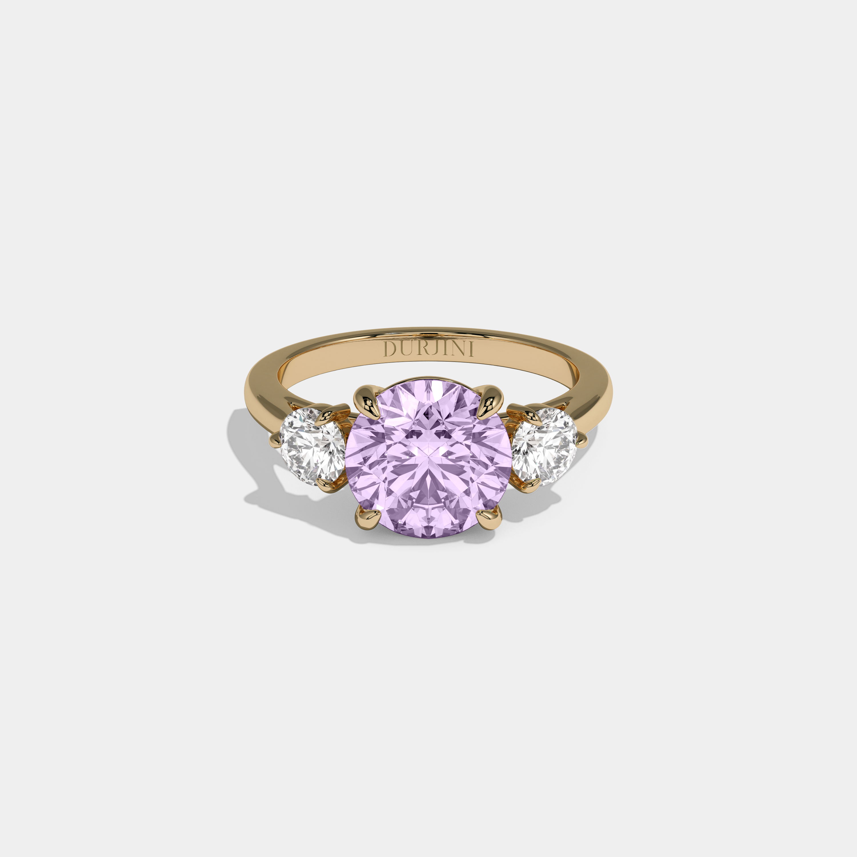 Diana Fancy Purple Round Brilliant Cut Diamond Plain Band With Round Cut Sides Engagement Ring 7ct 18K Yellow Gold