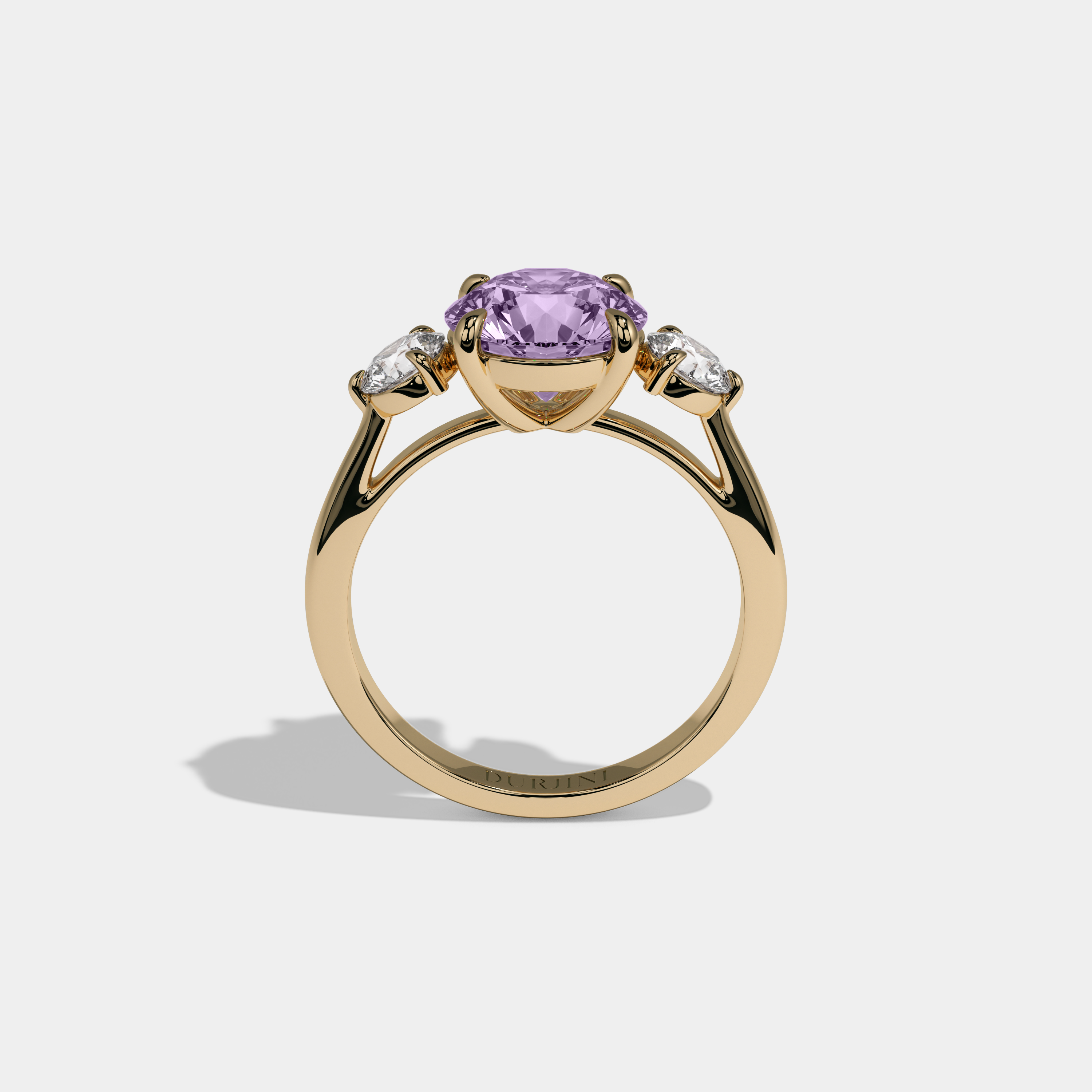 Diana Fancy Purple Round Brilliant Cut Diamond Plain Band With Round Cut Sides Engagement Ring 7ct 18K Yellow Gold