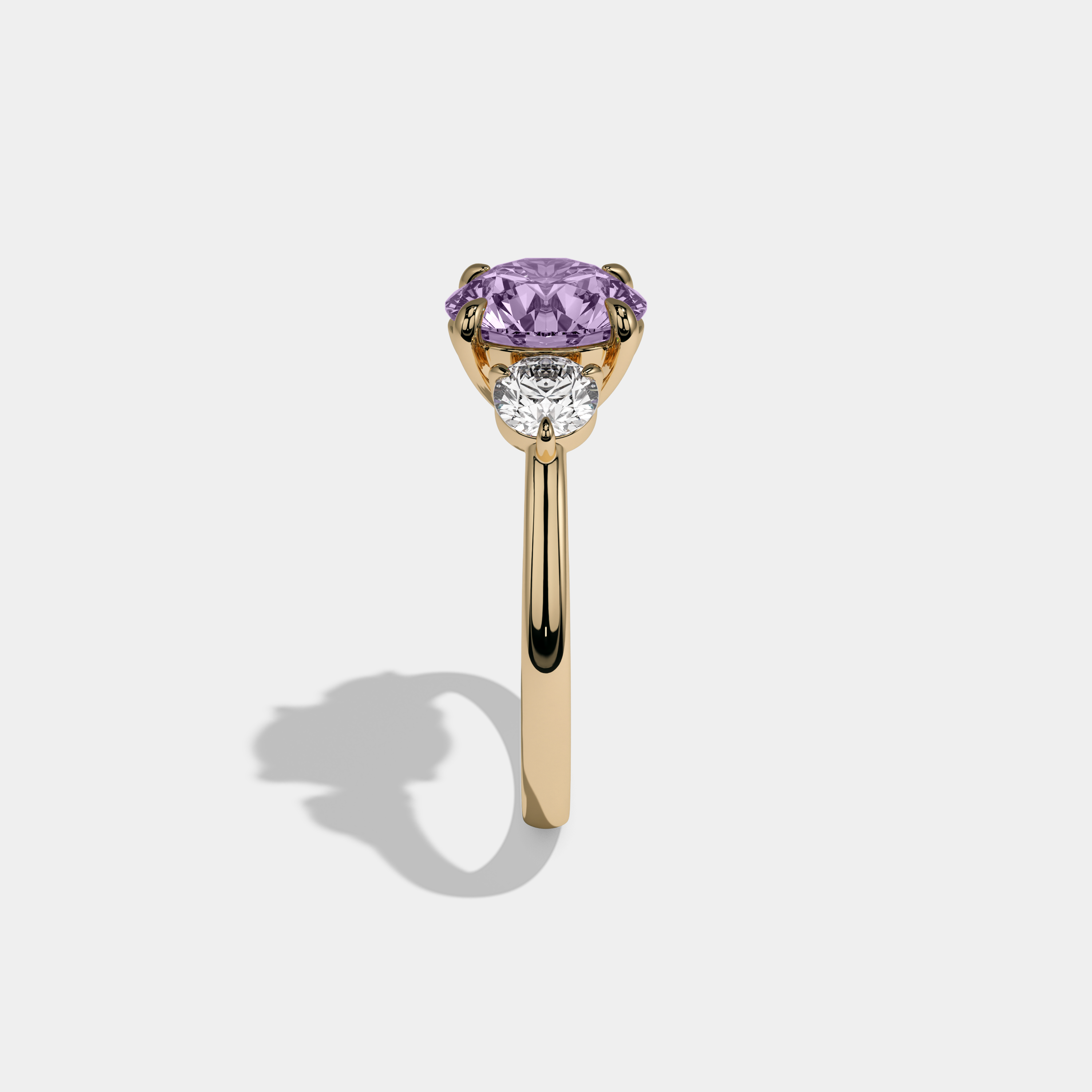 Diana Fancy Purple Round Brilliant Cut Diamond Plain Band With Round Cut Sides Engagement Ring 7ct 18K Yellow Gold