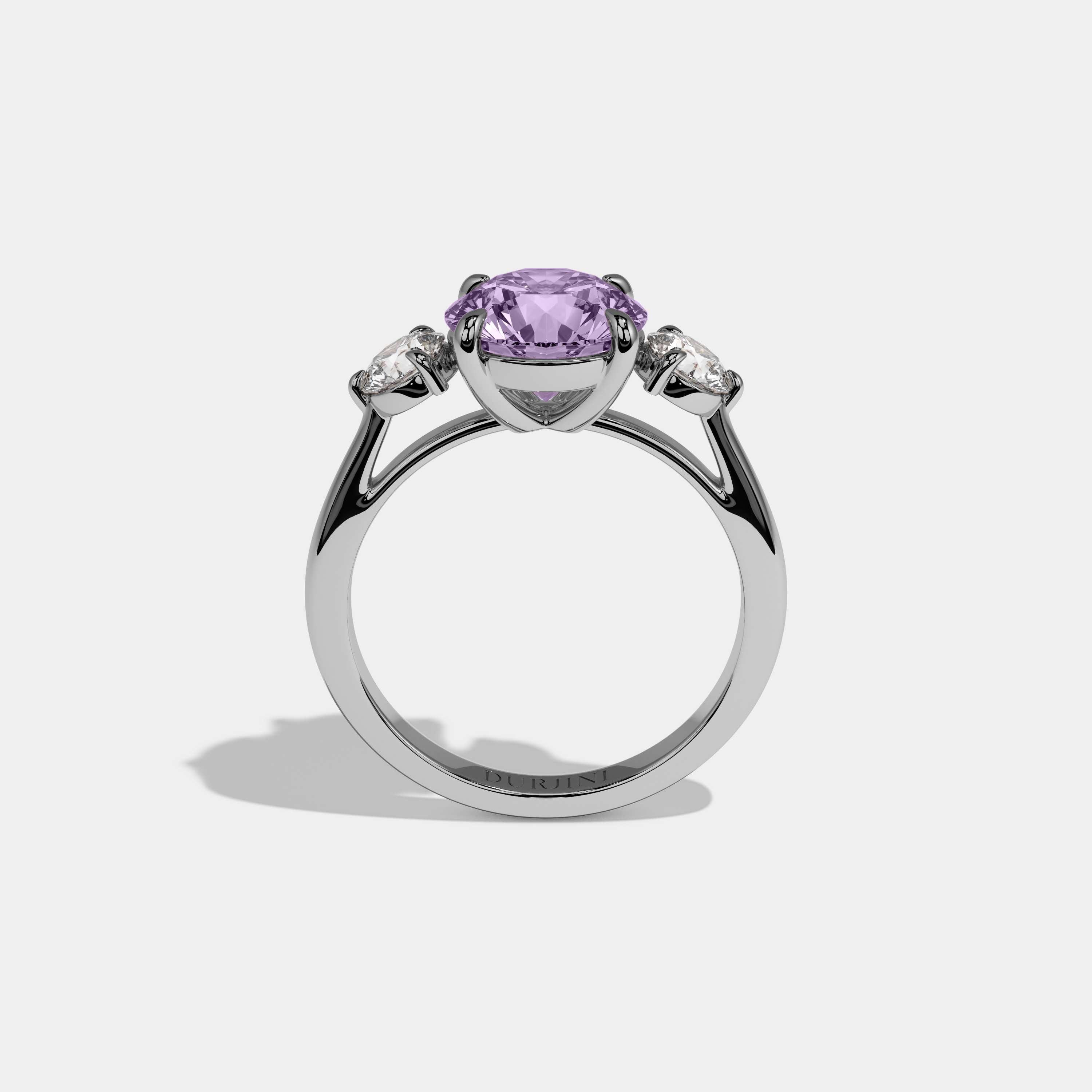 Beatrice Fancy Purple Round Brilliant Cut Diamond Plain Band With Round Cut Sides Engagement Ring 7ct 18K White Gold