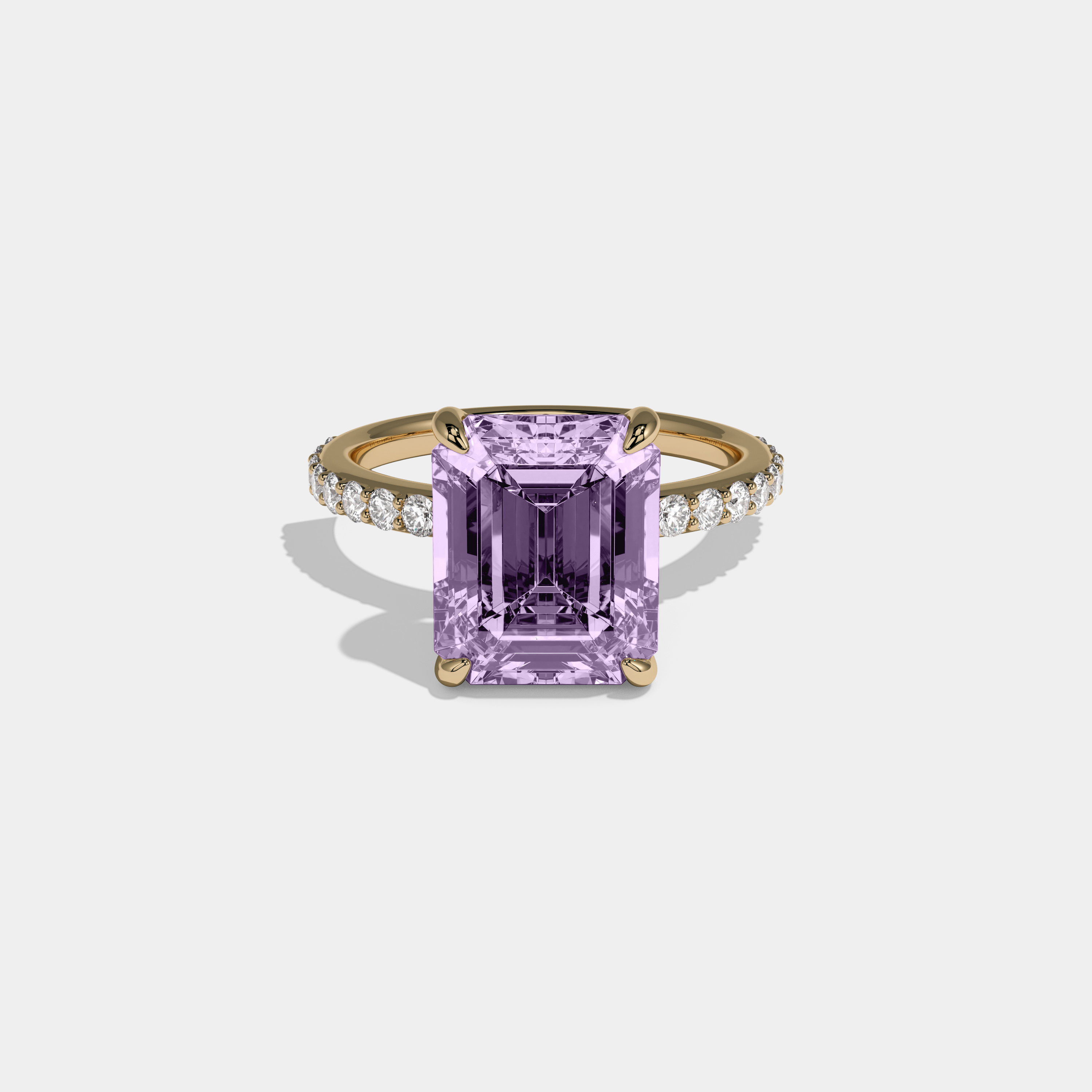 Catherine Fancy Purple Emerald Cut Diamond Band Engagement Ring 6ct 18K Yellow Gold
