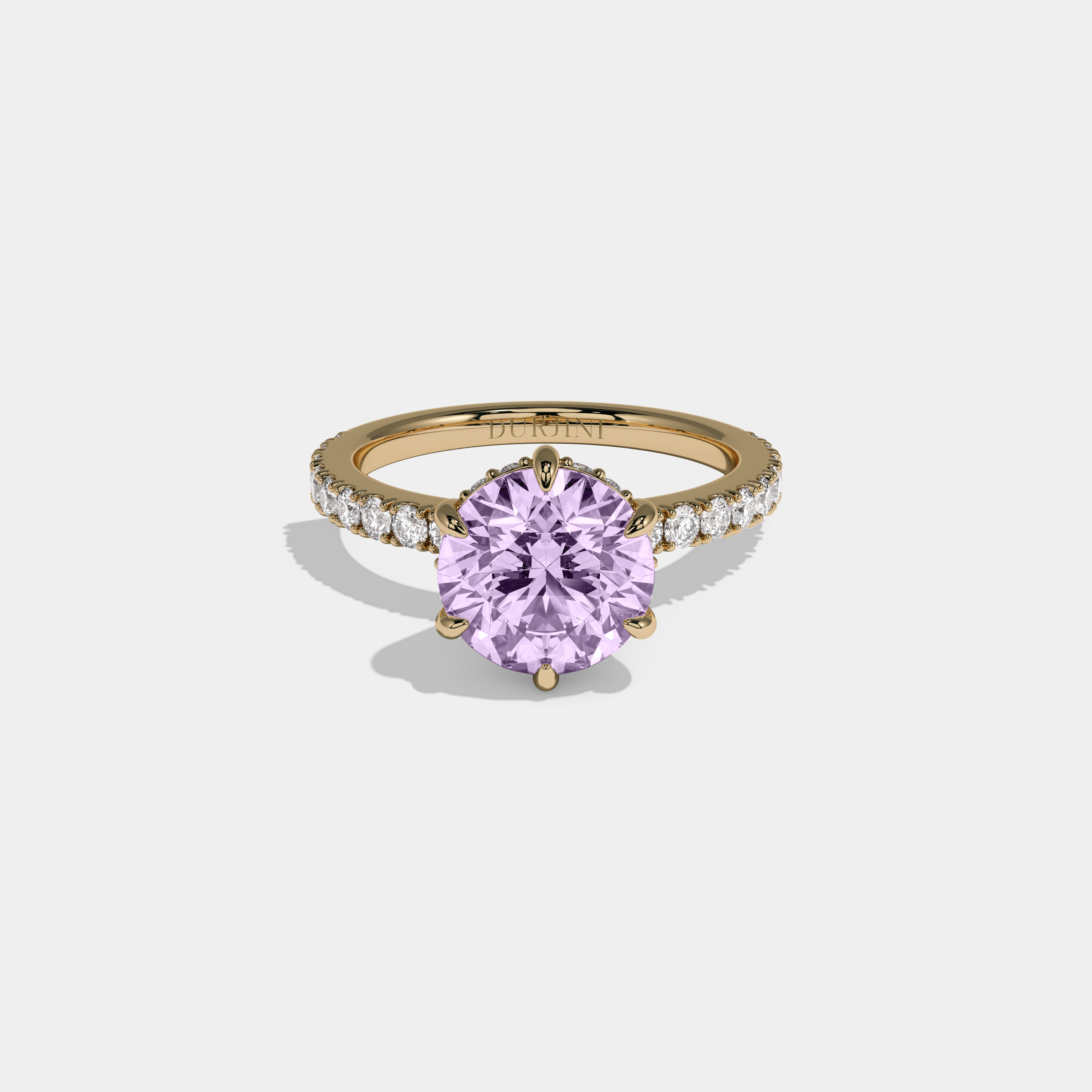 Catherine Fancy Purple Round Brilliant Cut Diamond Band Engagement Ring 6ct 18K Yellow Gold