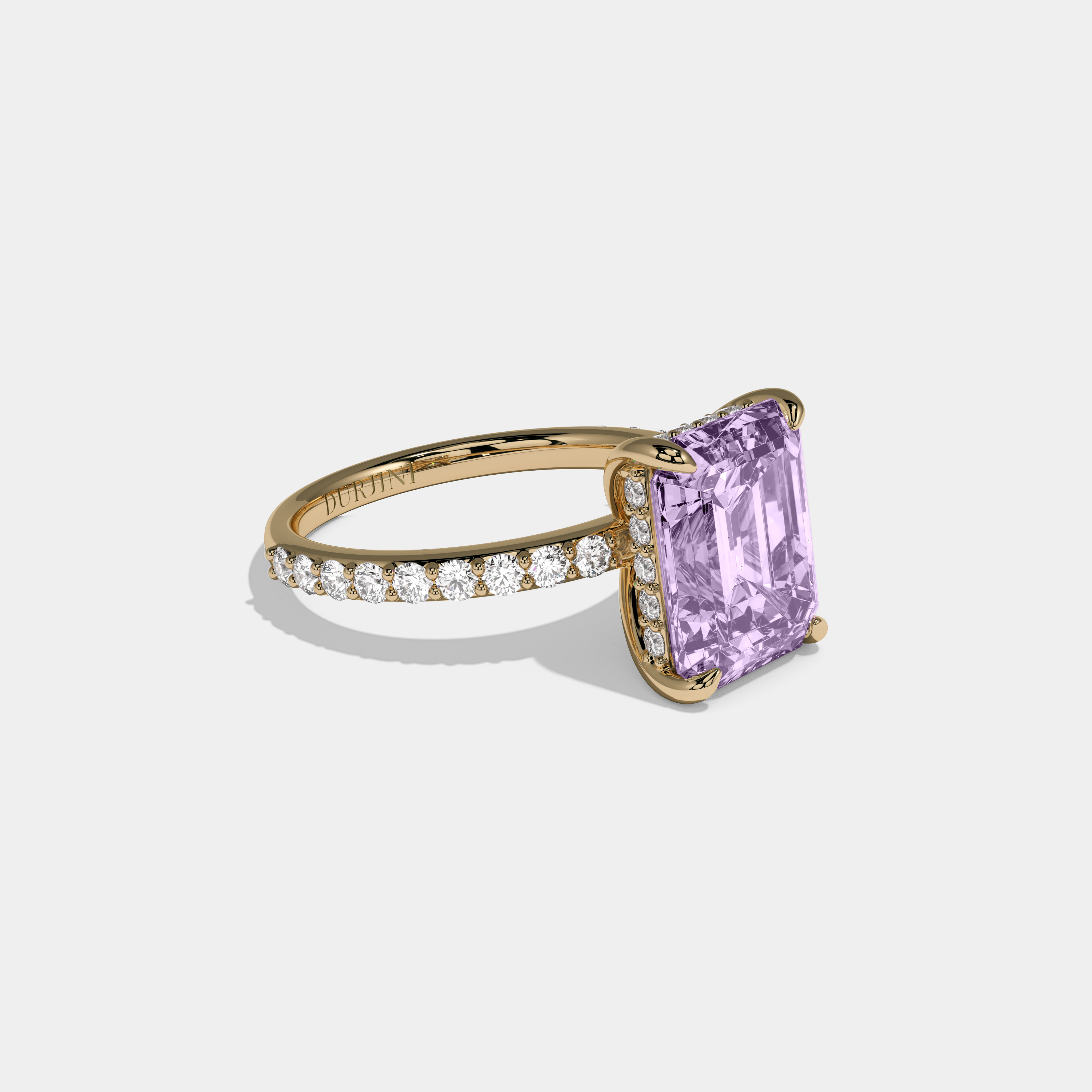 Catherine Fancy Purple Emerald Cut Diamond Band Engagement Ring 6ct 18K Yellow Gold
