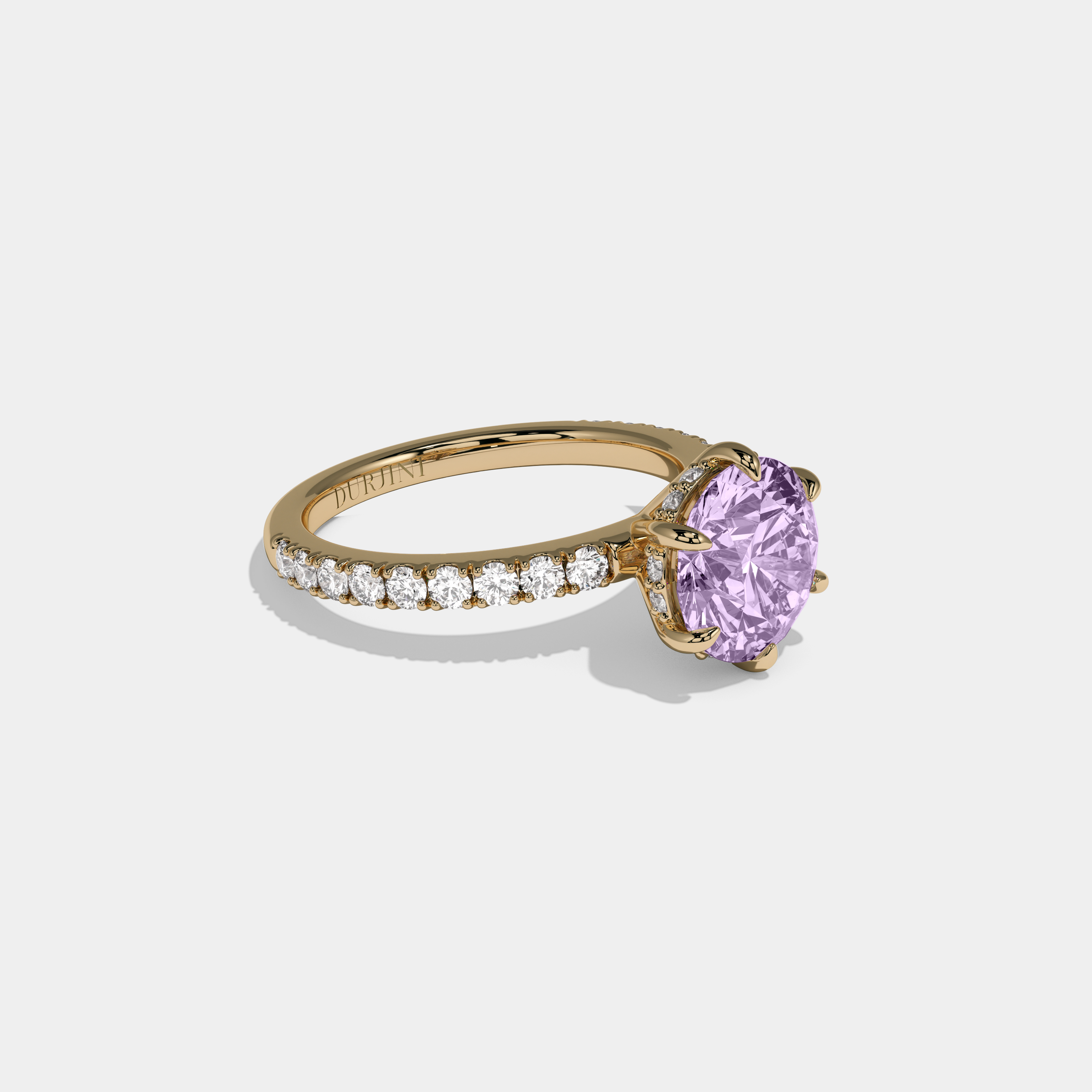Catherine Fancy Purple Round Brilliant Cut Diamond Band Engagement Ring 6ct 18K Yellow Gold