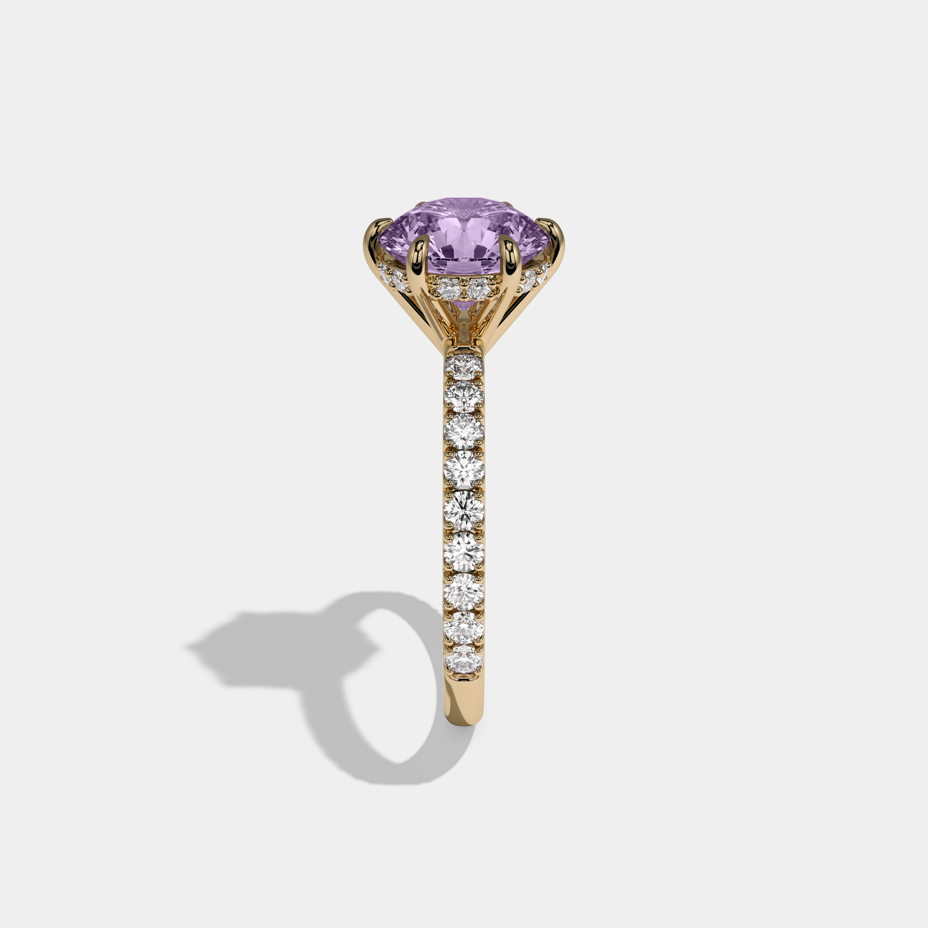Catherine Fancy Purple Round Brilliant Cut Diamond Band Engagement Ring 6ct 18K Yellow Gold