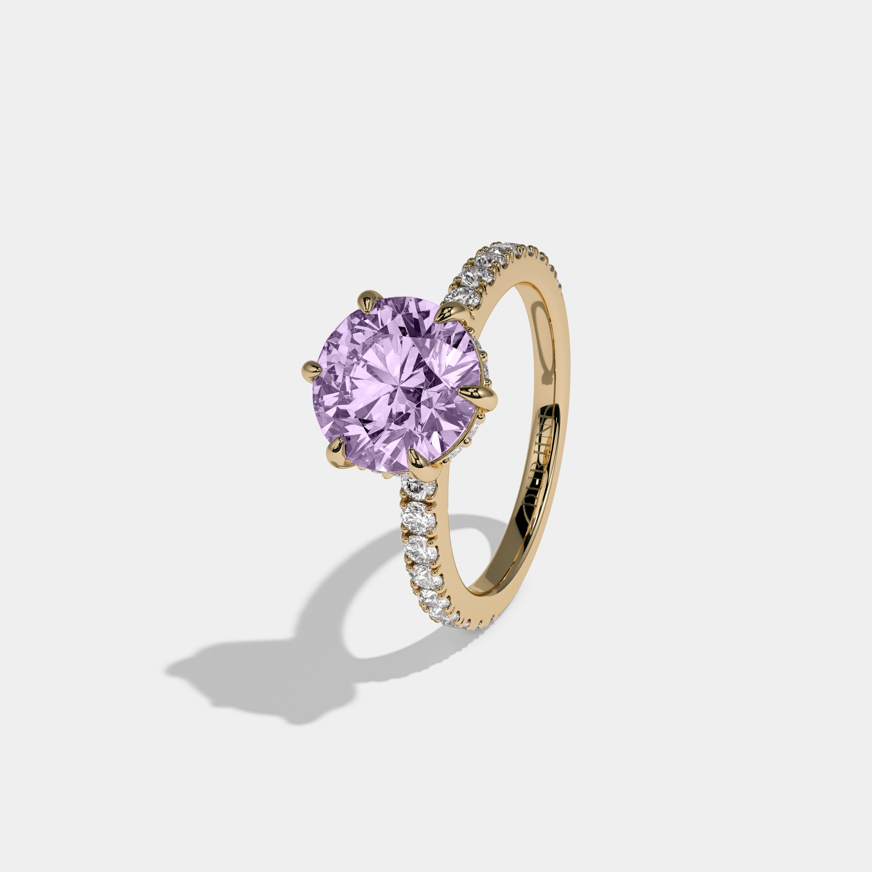 Catherine Fancy Purple Round Brilliant Cut Diamond Band Engagement Ring 6ct 18K Yellow Gold