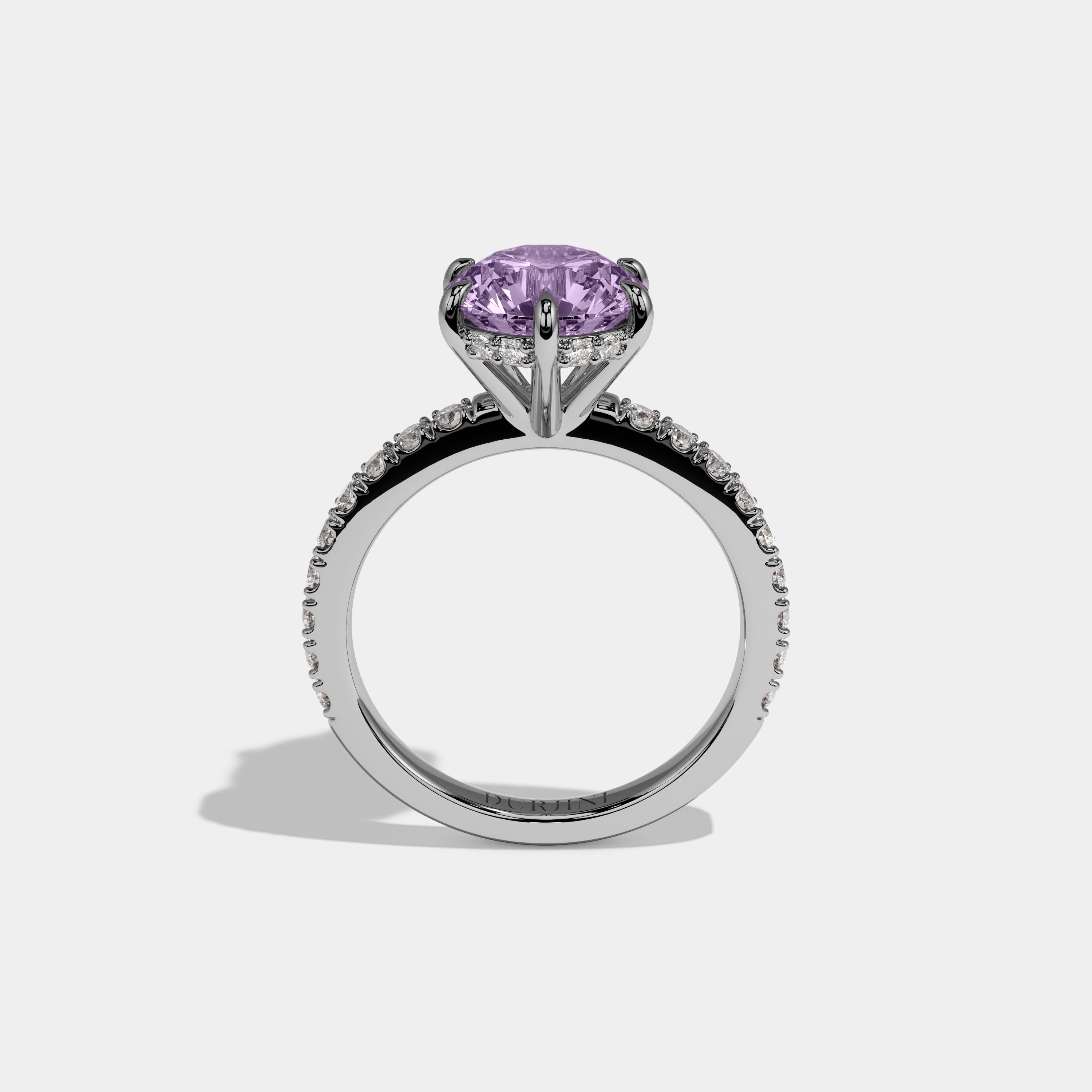 Alice Fancy Purple Round Brilliant Cut Diamond Band Engagement Ring 6ct 18K White Gold