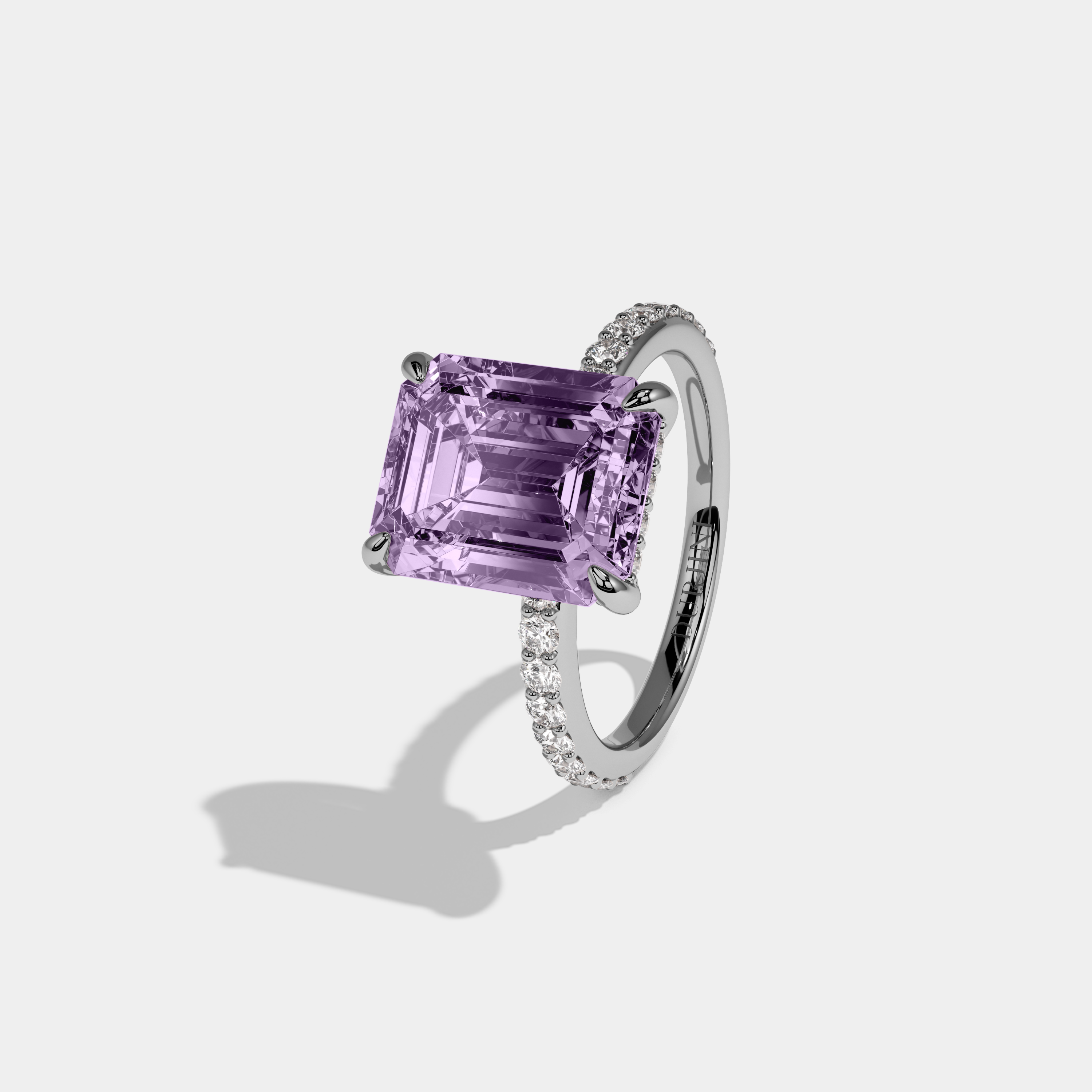 Alice Fancy Purple Emerald Cut Diamond Band Engagement Ring 6ct 18K White Gold