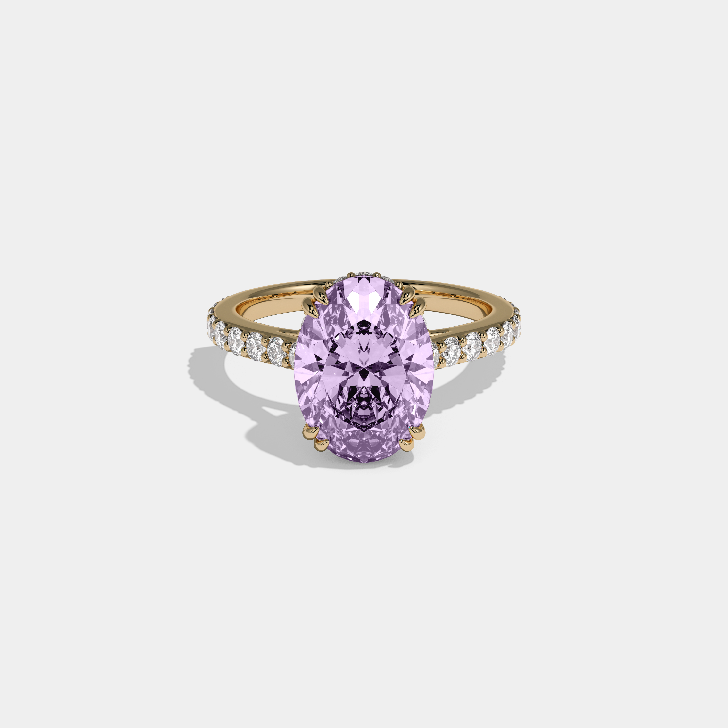 Eugenie Fancy Purple Oval Cut Diamond Band Engagement Ring 7ct 18K Yellow Gold