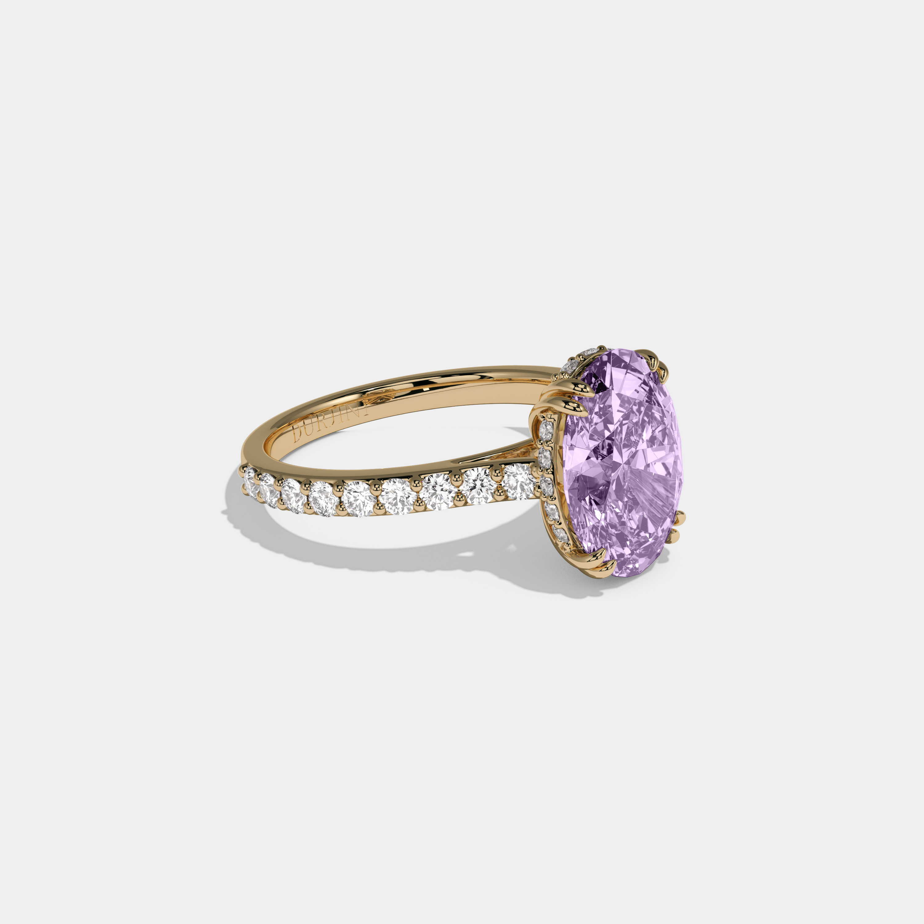 Eugenie Fancy Purple Oval Cut Diamond Band Engagement Ring 7ct 18K Yellow Gold