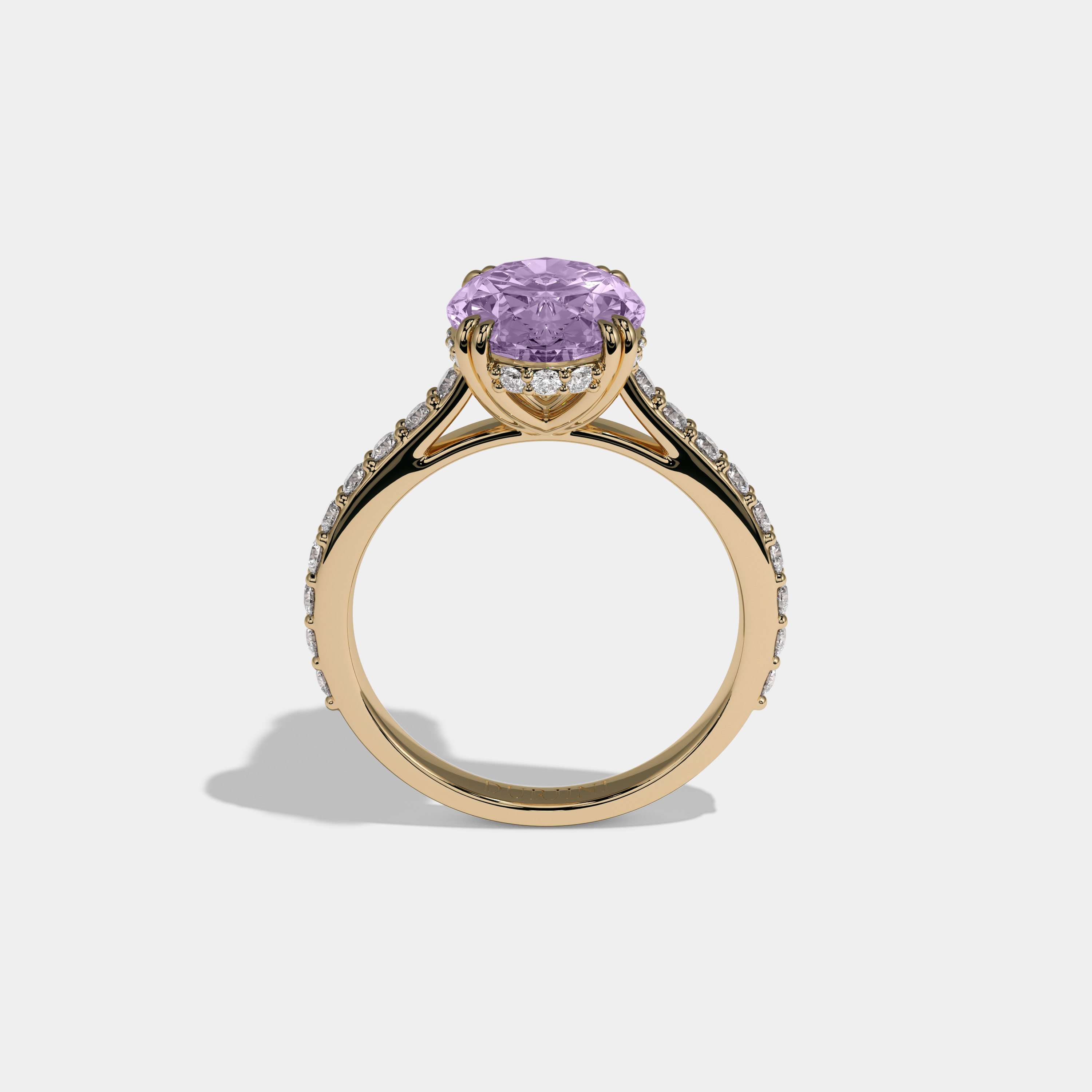 Eugenie Fancy Purple Oval Cut Diamond Band Engagement Ring 7ct 18K Yellow Gold