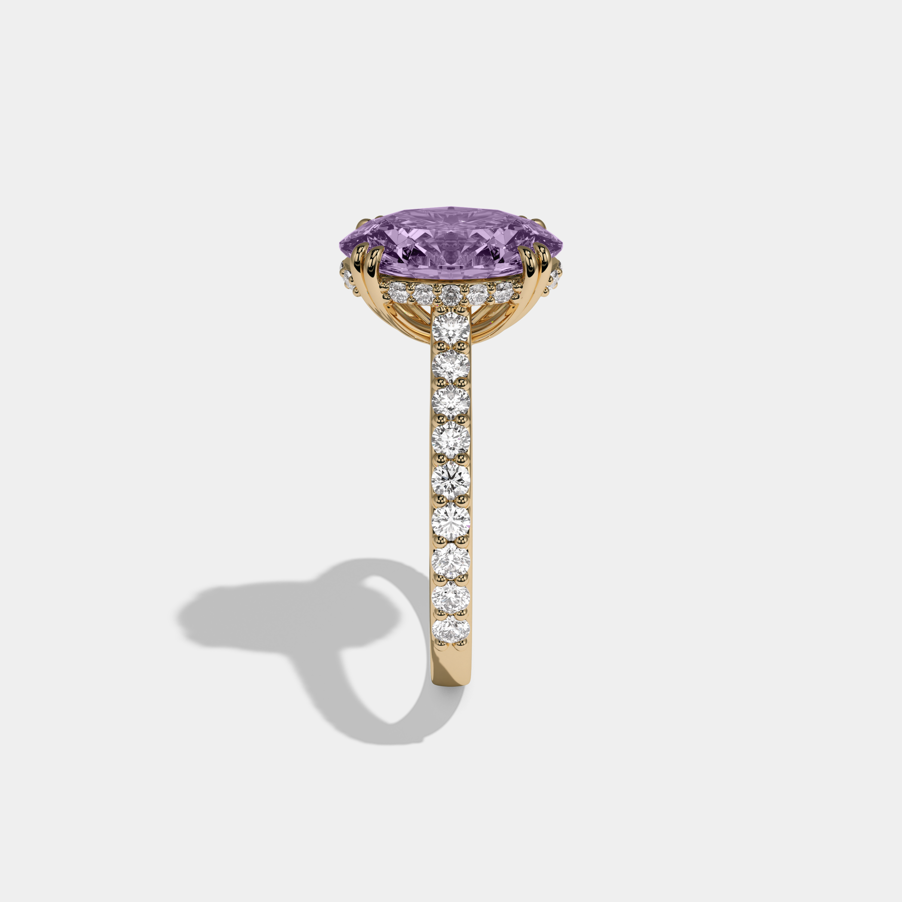 Eugenie Fancy Purple Oval Cut Diamond Band Engagement Ring 7ct 18K Yellow Gold