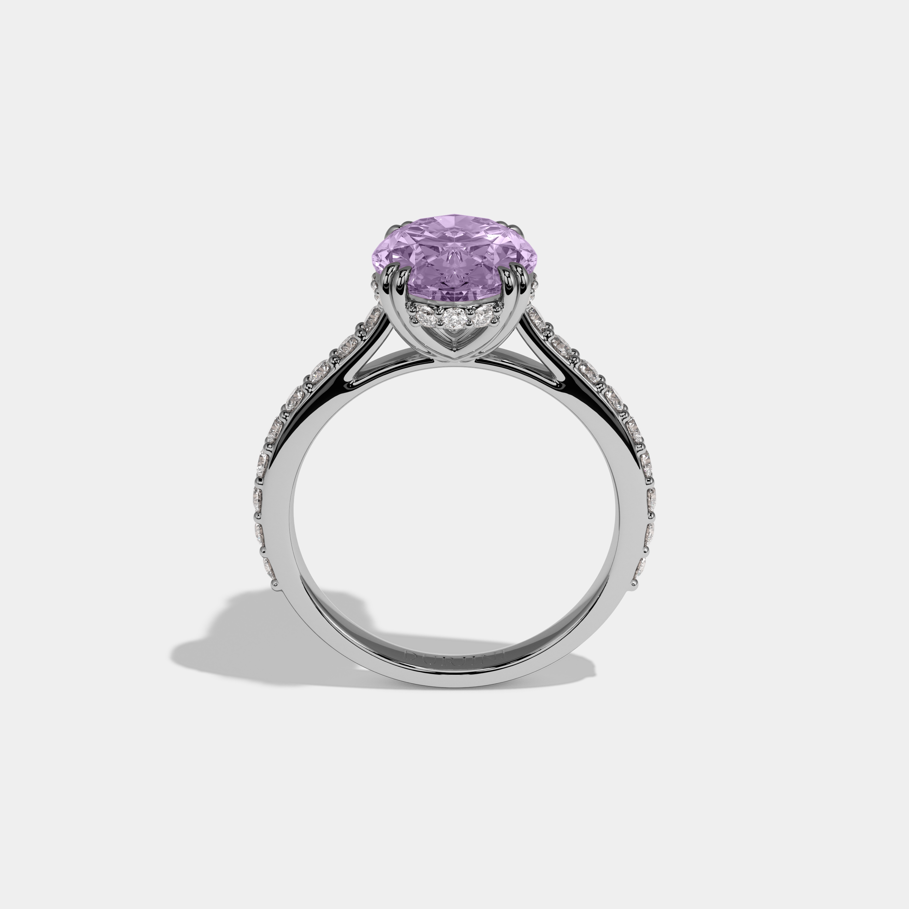Matilda Fancy Purple Oval Cut Diamond Band Engagement Ring 7ct 18K White Gold