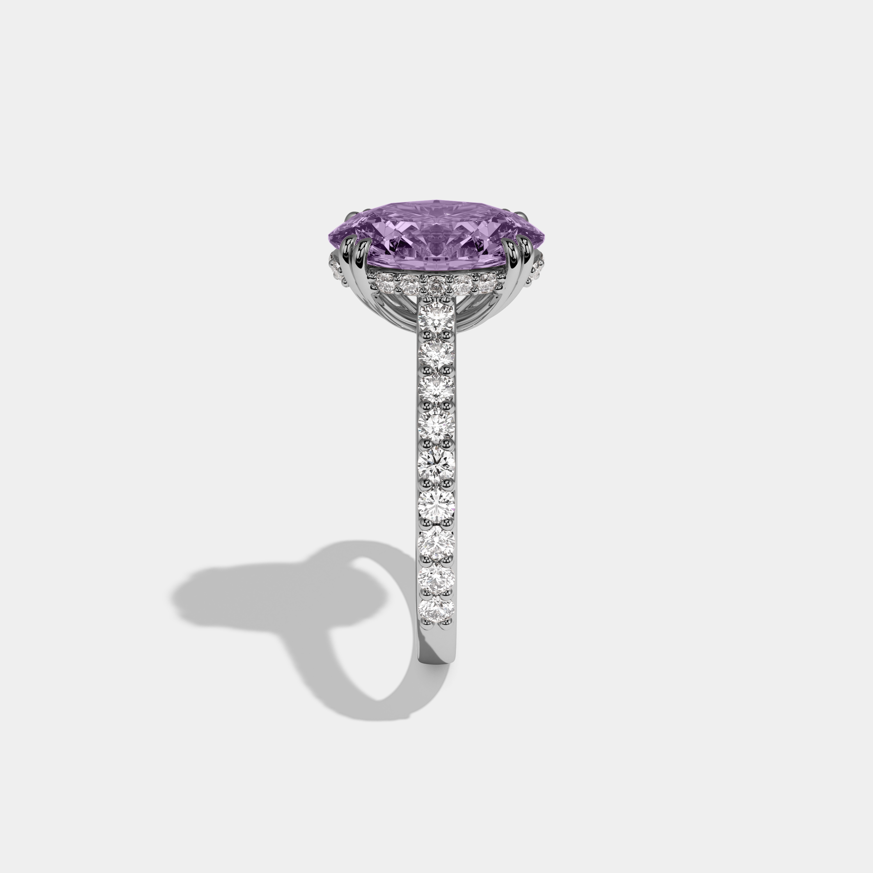 Matilda Fancy Purple Oval Cut Diamond Band Engagement Ring 7ct 18K White Gold