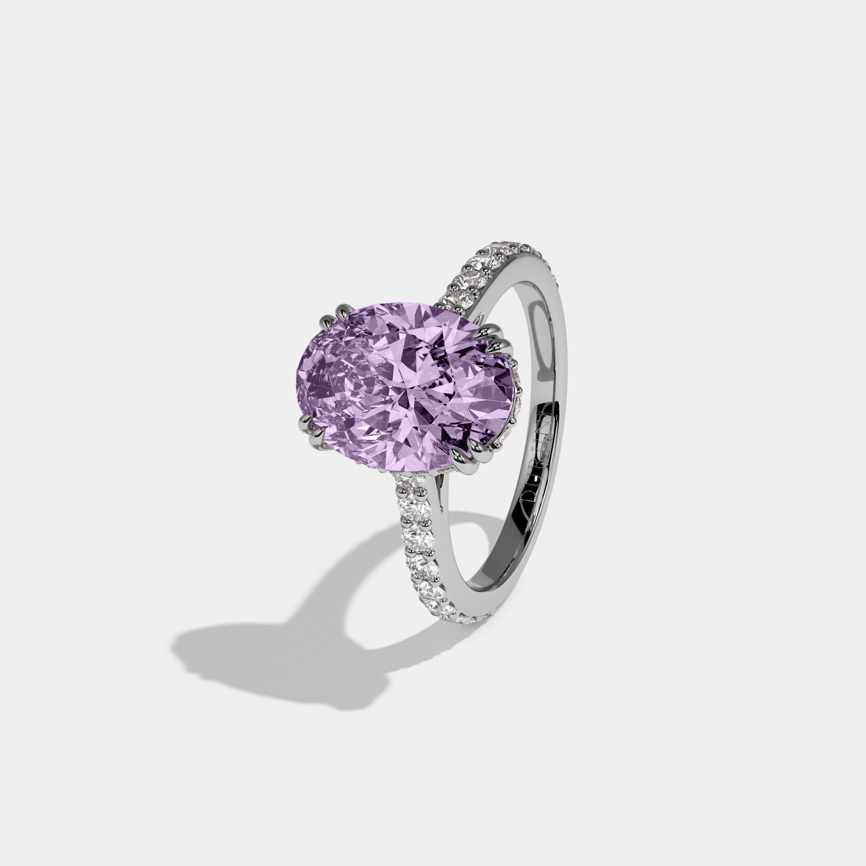Matilda Fancy Purple Oval Cut Diamond Band Engagement Ring 7ct 18K White Gold