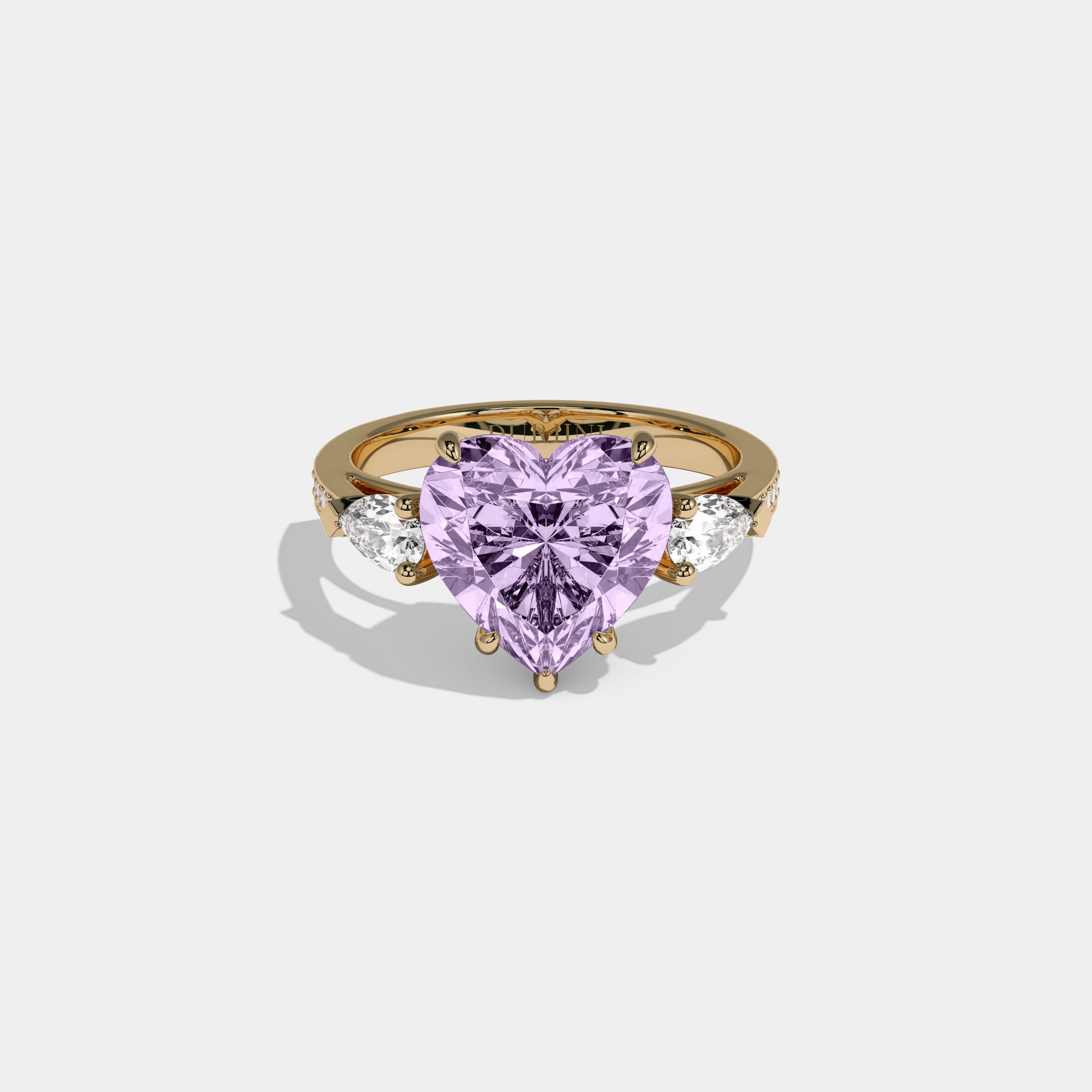 Eugenie Fancy Purple Heart Brilliant Cut Diamond Band With Pear Sides Engagement Ring 7ct 18K Yellow Gold