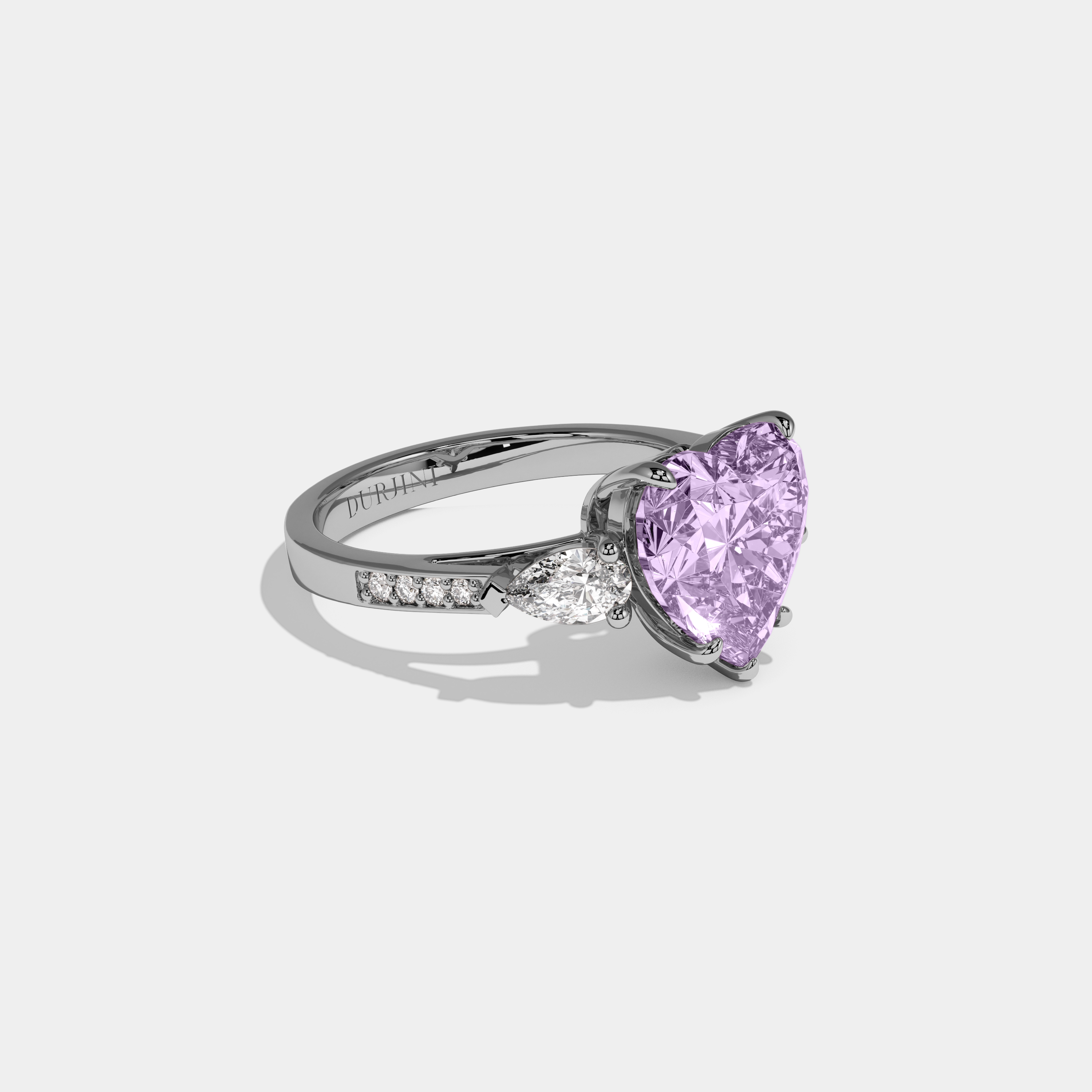 Matilda Fancy Purple Heart Brilliant Cut Diamond Band With Pear Sides Engagement Ring 7ct 18K White Gold