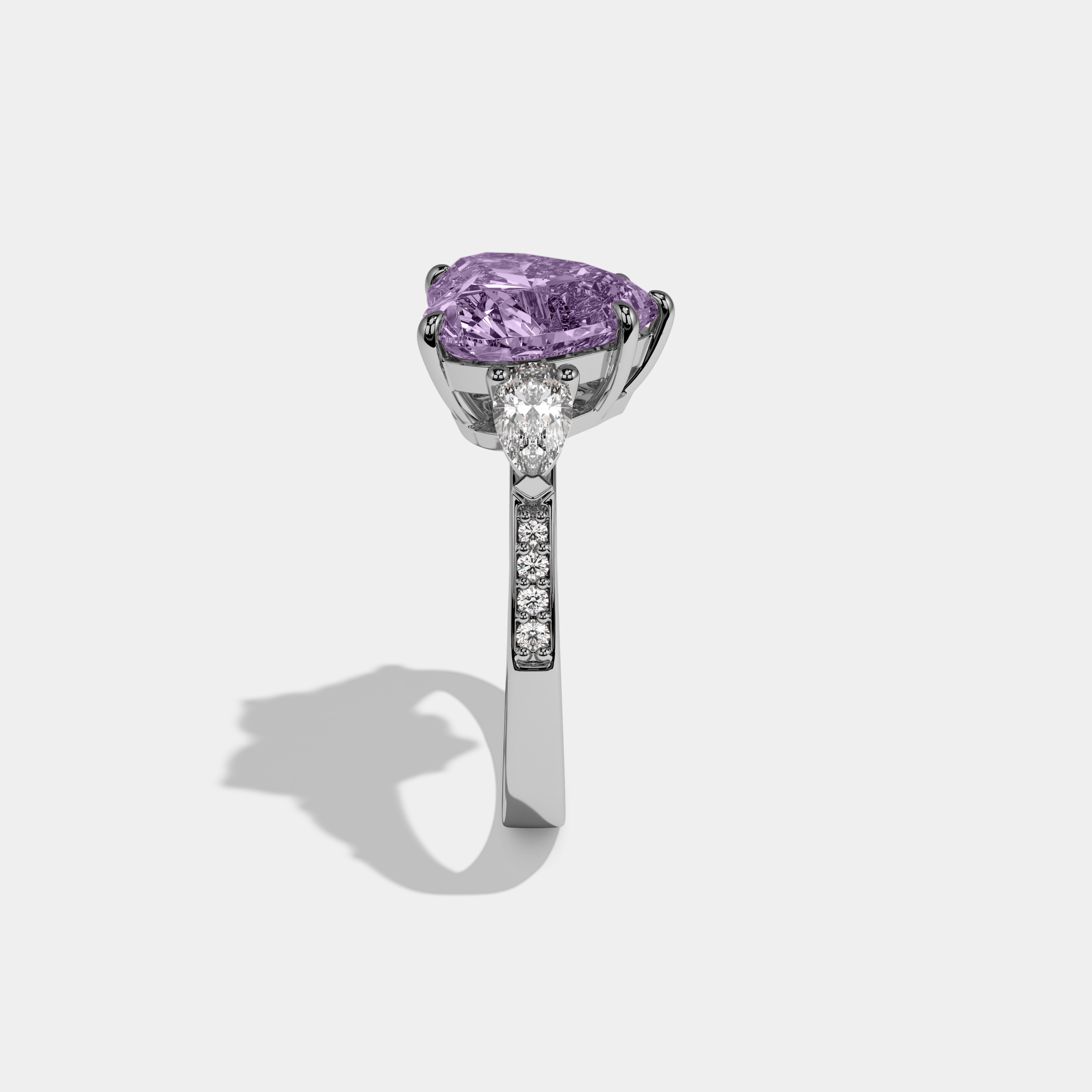 Matilda Fancy Purple Heart Brilliant Cut Diamond Band With Pear Sides Engagement Ring 7ct 18K White Gold