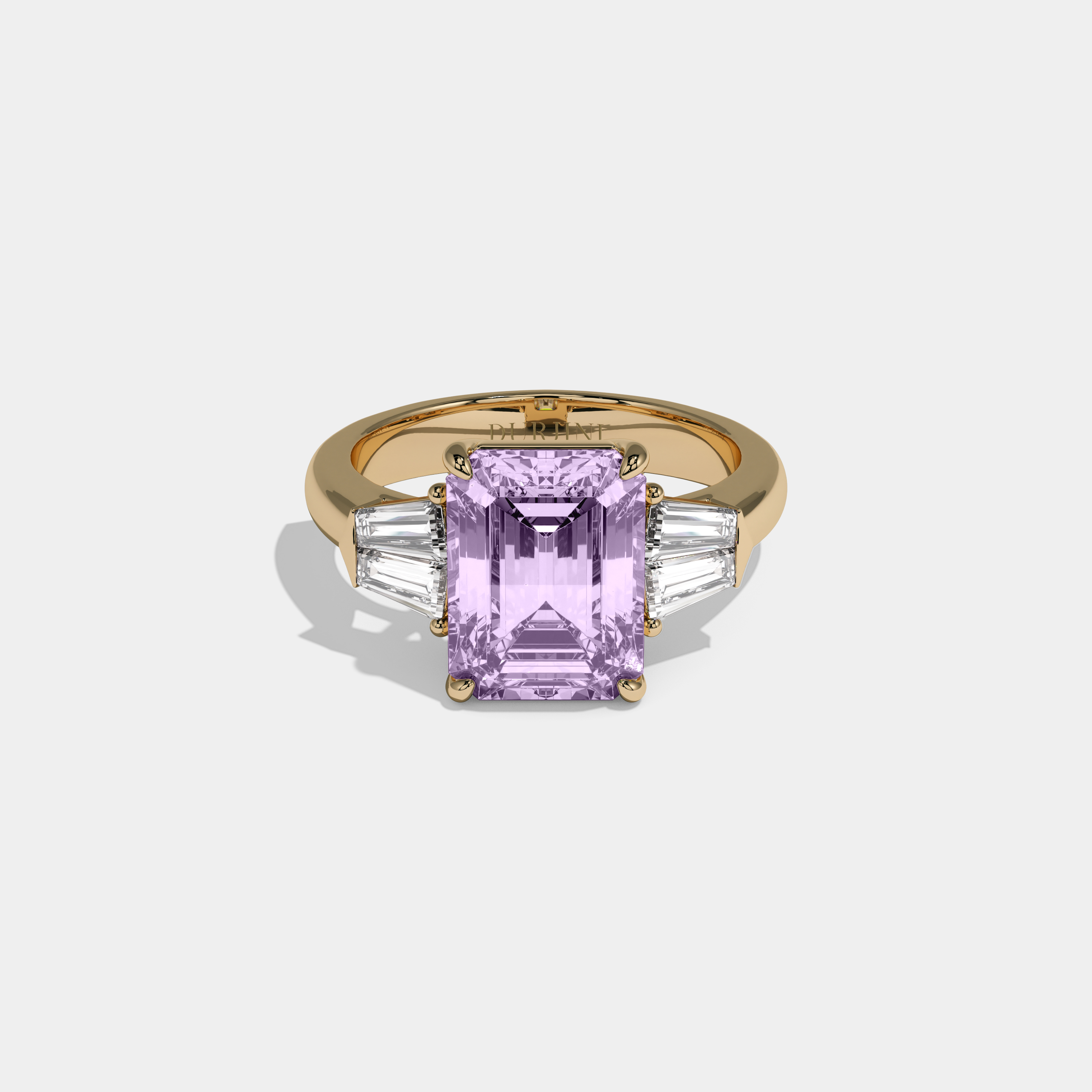Eugenie Fancy Purple Emerald Cut Diamond Plain Band With Baguette Sides Engagement Ring 6ct 18K Yellow Gold