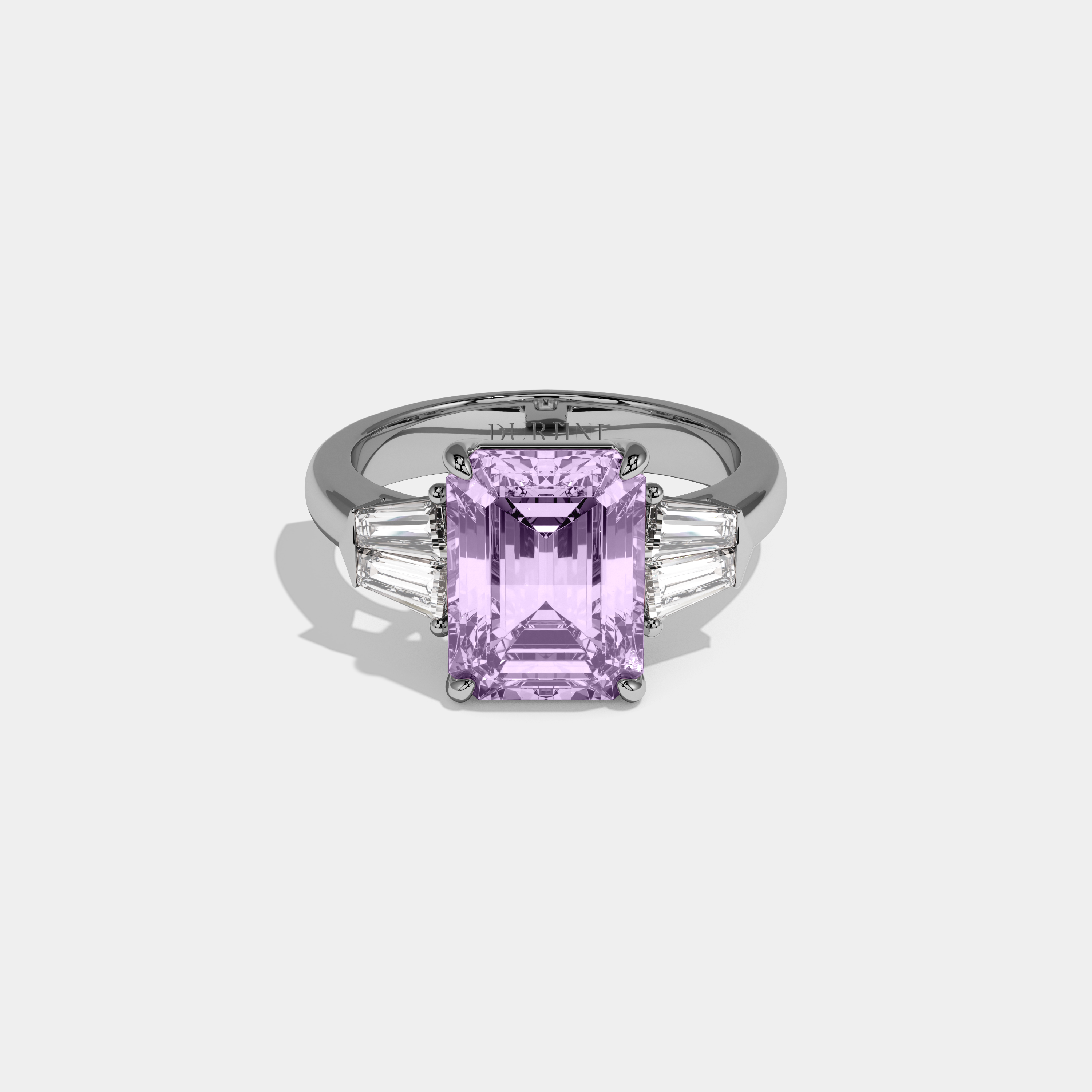 Matilda Fancy Purple Emerald Cut Diamond Plain Band With Baguette Sides Engagement Ring 6ct 18K White Gold
