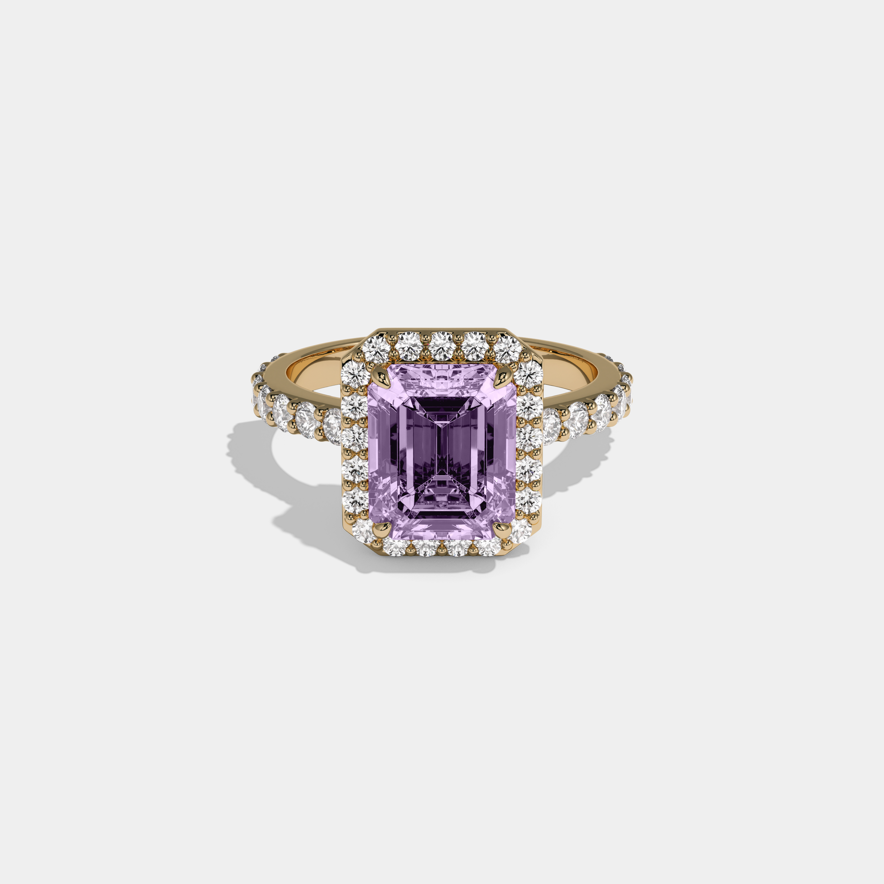 Mathilda Fancy Purple Emerald Cut Diamond Band Engagement Ring 6ct 18K Yellow Gold