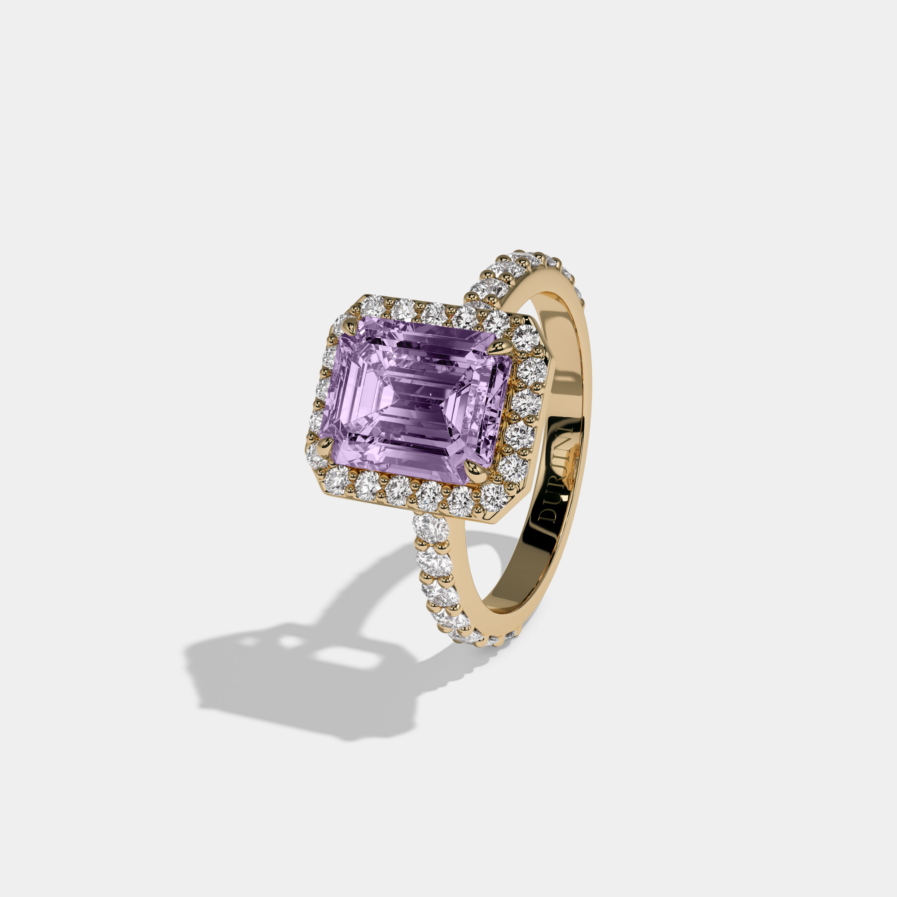 Mathilda Fancy Purple Emerald Cut Diamond Band Engagement Ring 6ct 18K Yellow Gold