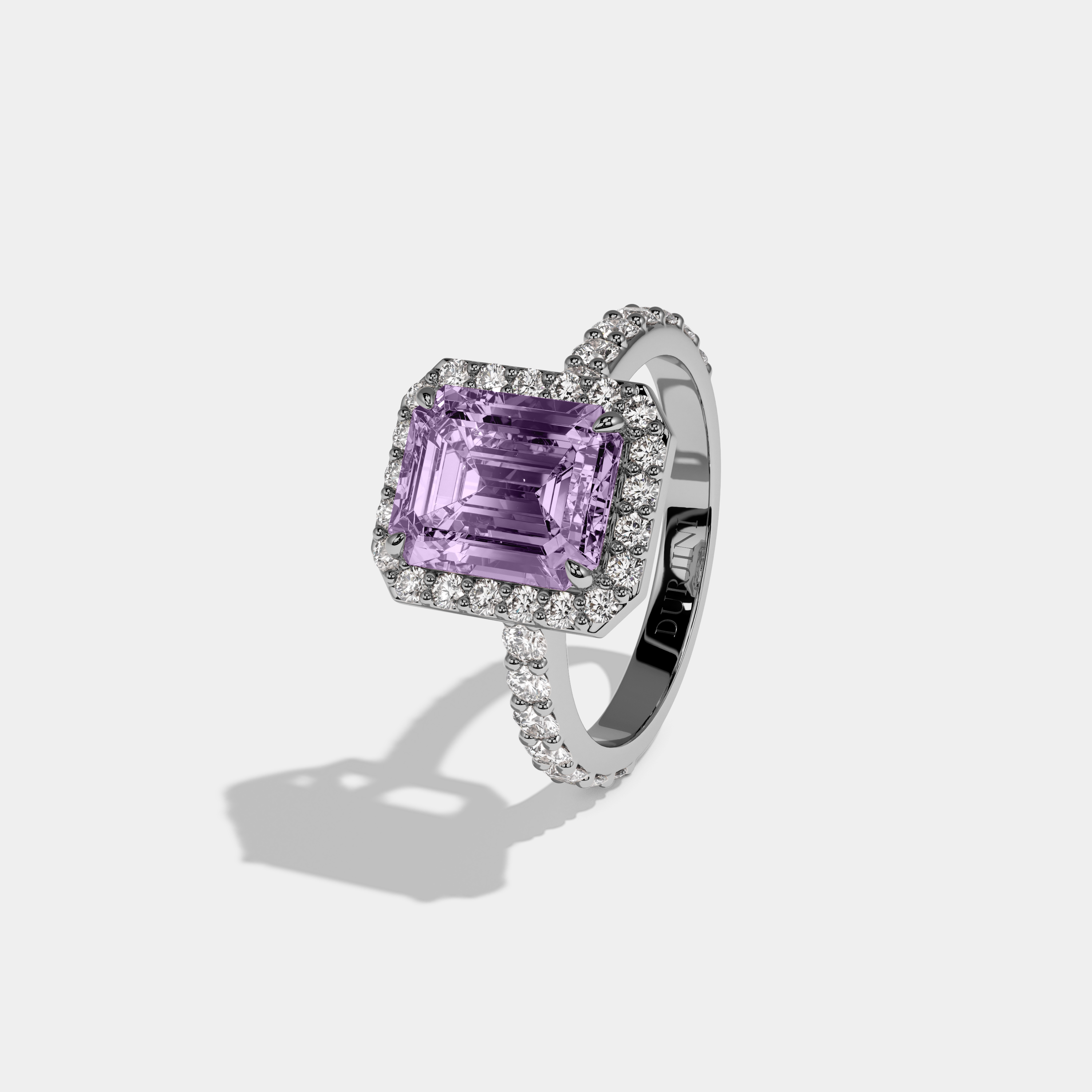 Lavinia Fancy Purple Emerald Cut Diamond Band Engagement Ring 6ct 18K White Gold