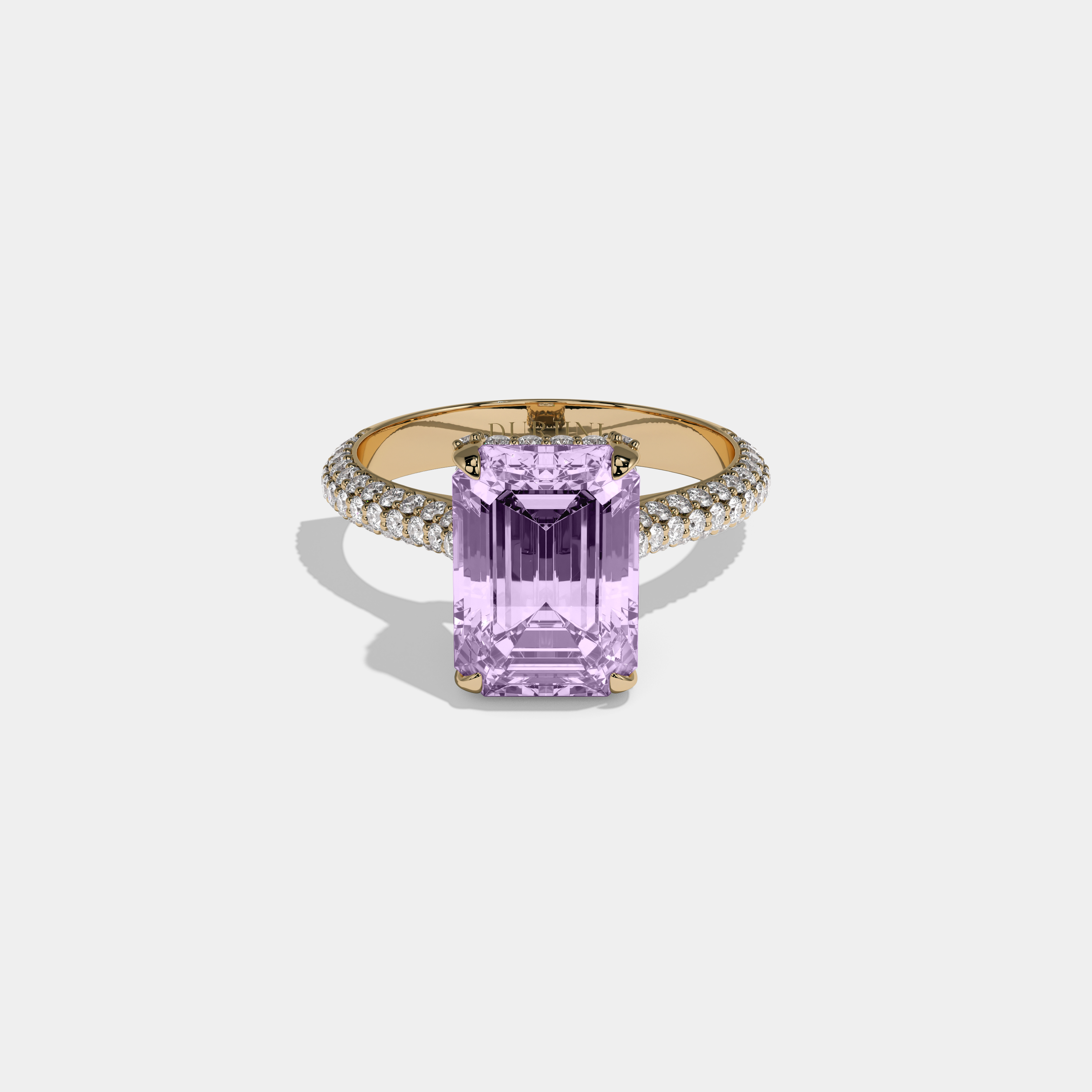 Catherine Fancy Purple Emerald Cut Diamond Band Engagement Ring 6ct 18K Yellow Gold