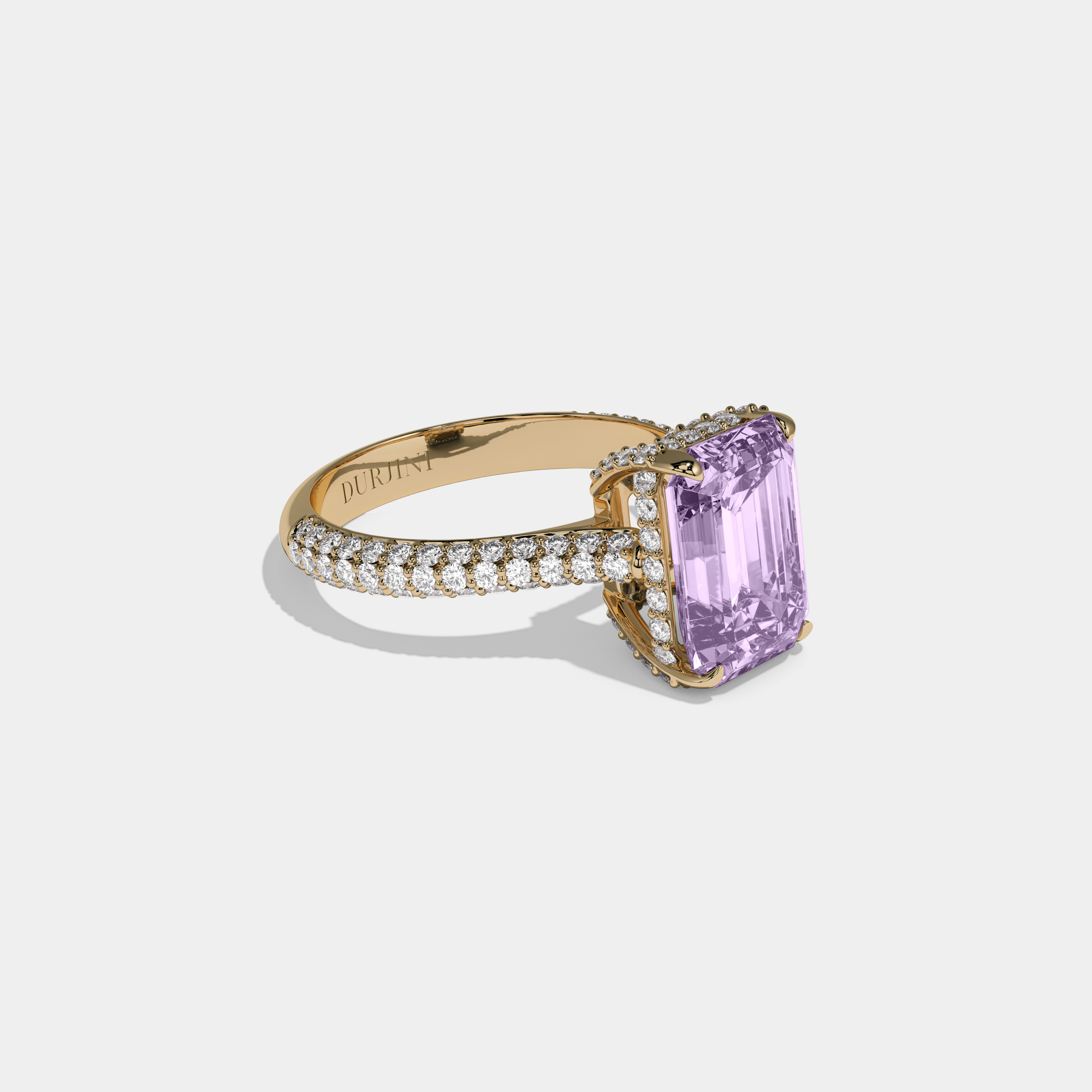 Catherine Fancy Purple Emerald Cut Diamond Band Engagement Ring 6ct 18K Yellow Gold