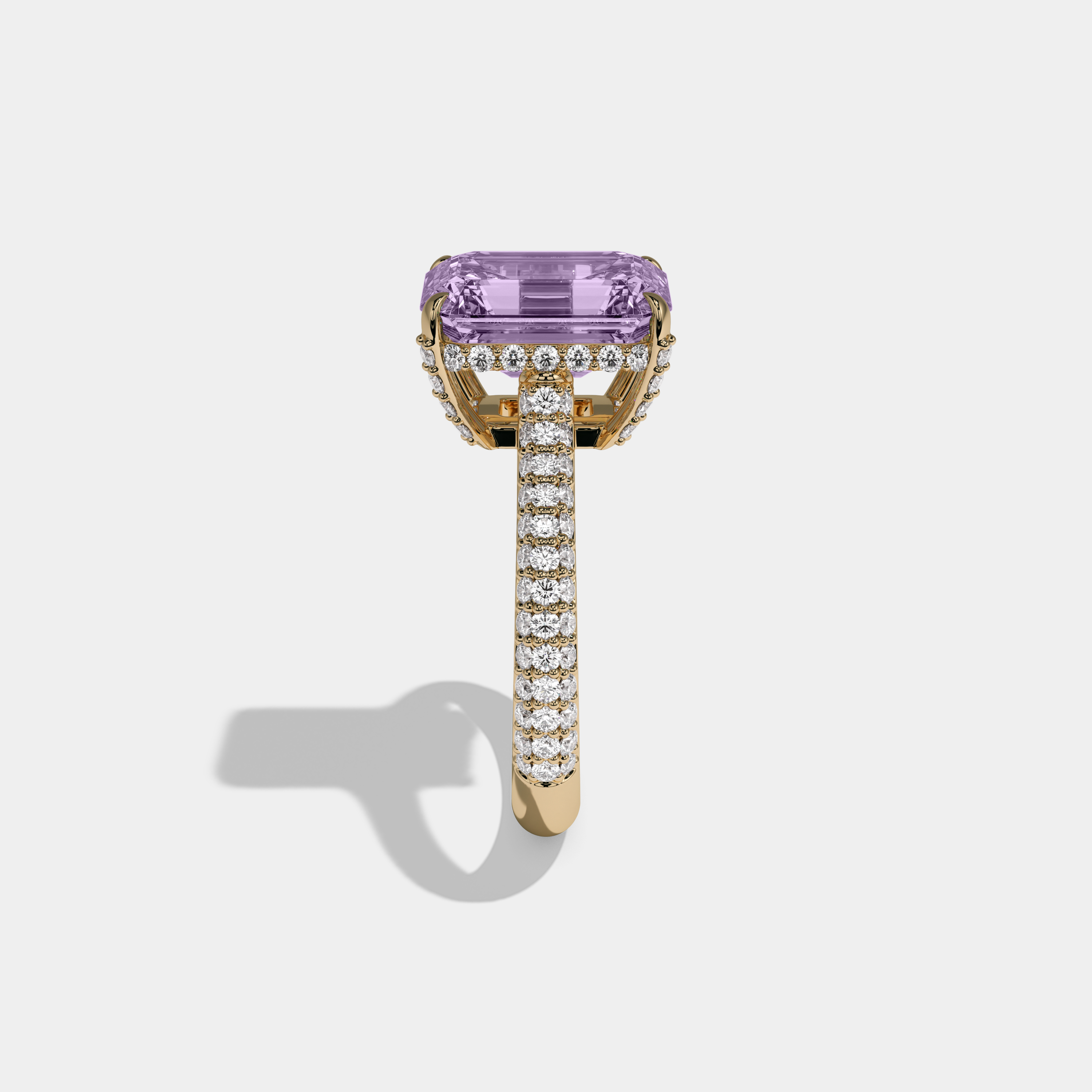 Catherine Fancy Purple Emerald Cut Diamond Band Engagement Ring 6ct 18K Yellow Gold