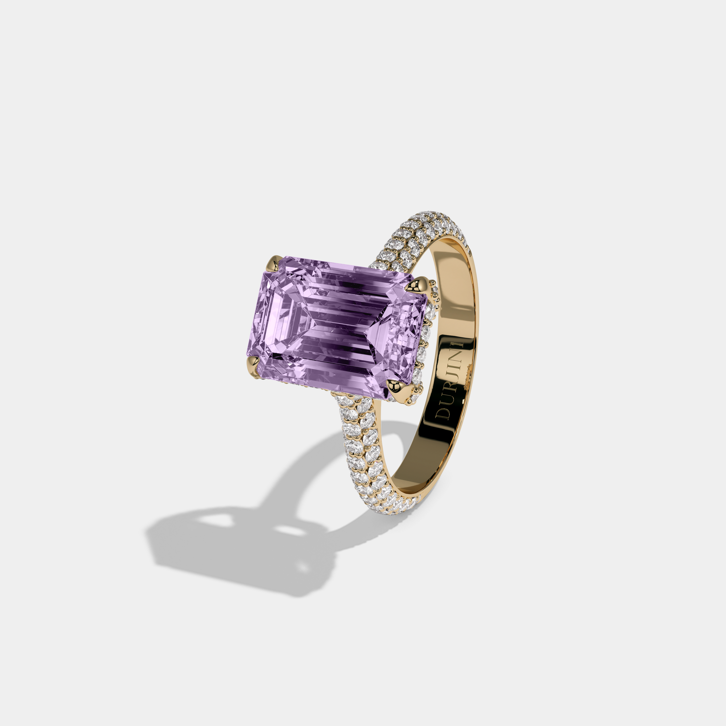 Catherine Fancy Purple Emerald Cut Diamond Band Engagement Ring 6ct 18K Yellow Gold