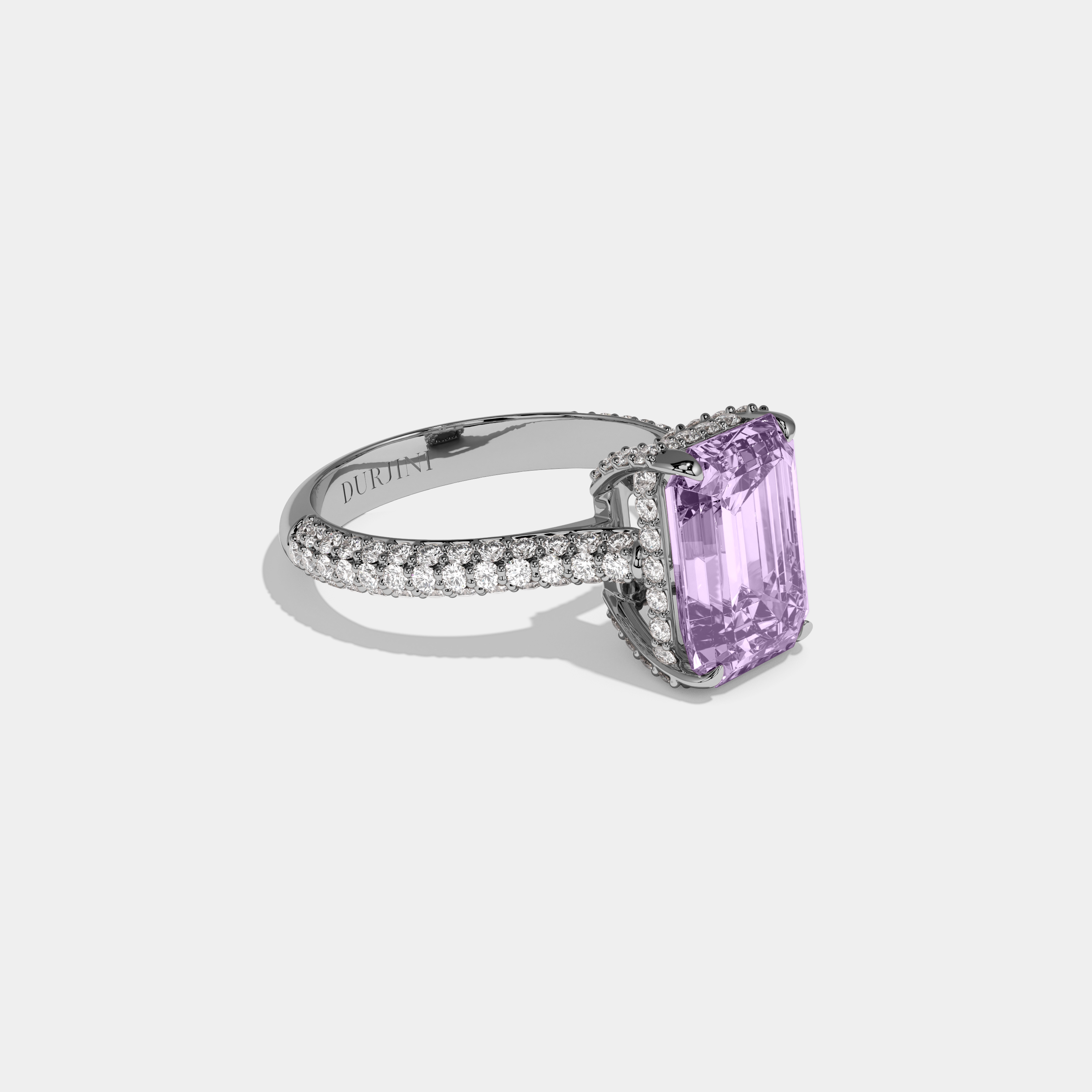 Alice Fancy Purple Emerald Cut Diamond Band Engagement Ring 6ct 18K White Gold