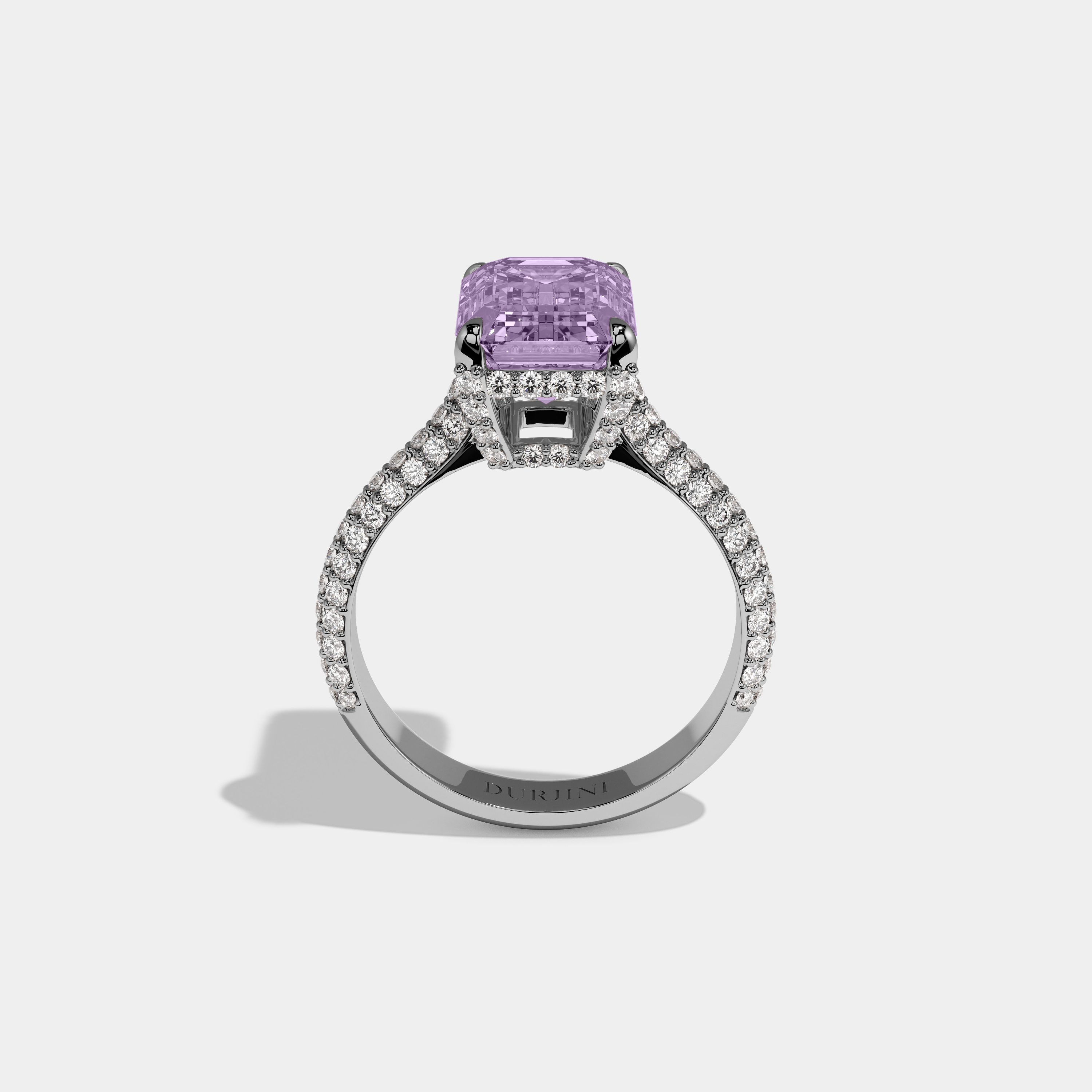 Alice Fancy Purple Emerald Cut Diamond Band Engagement Ring 6ct 18K White Gold