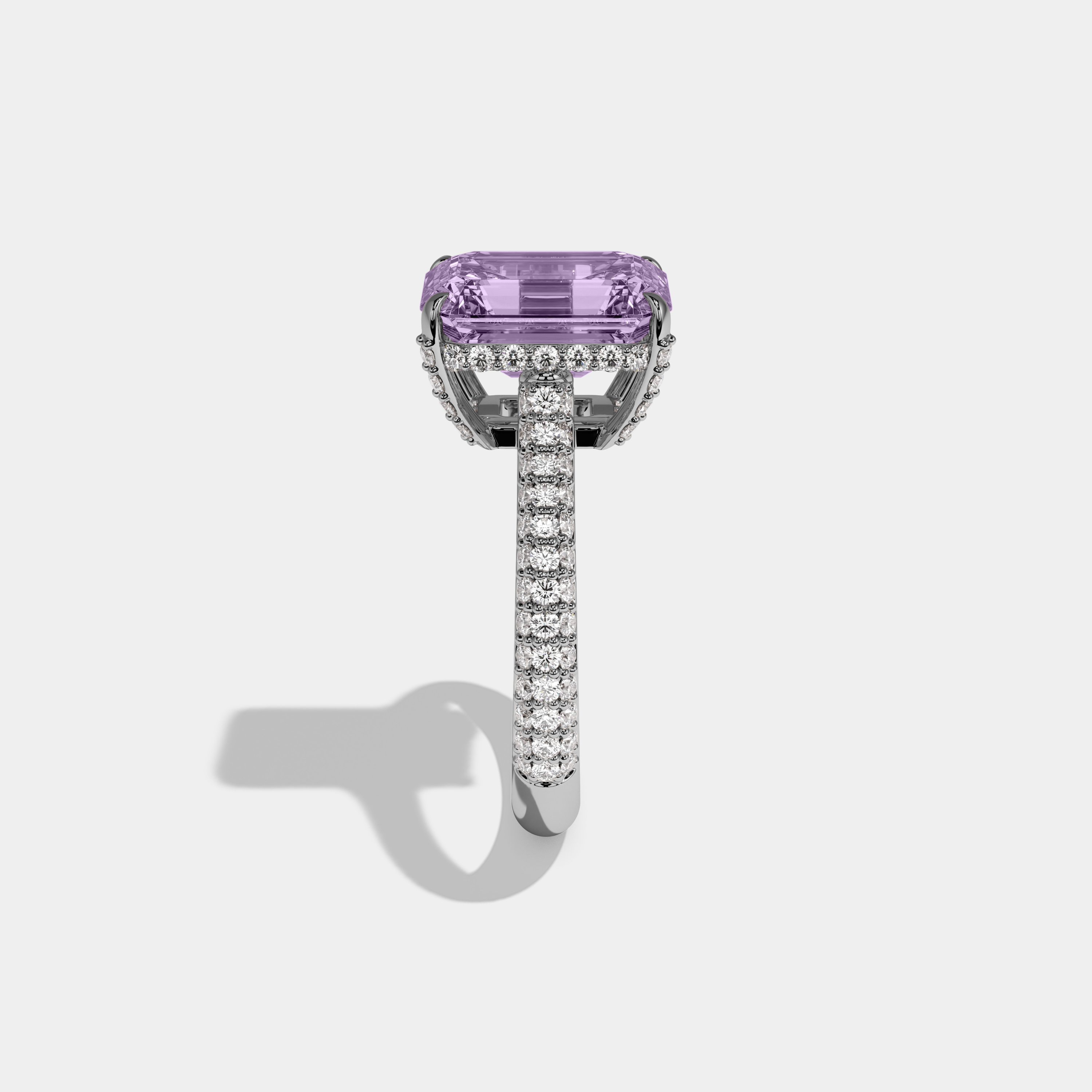 Alice Fancy Purple Emerald Cut Diamond Band Engagement Ring 6ct 18K White Gold