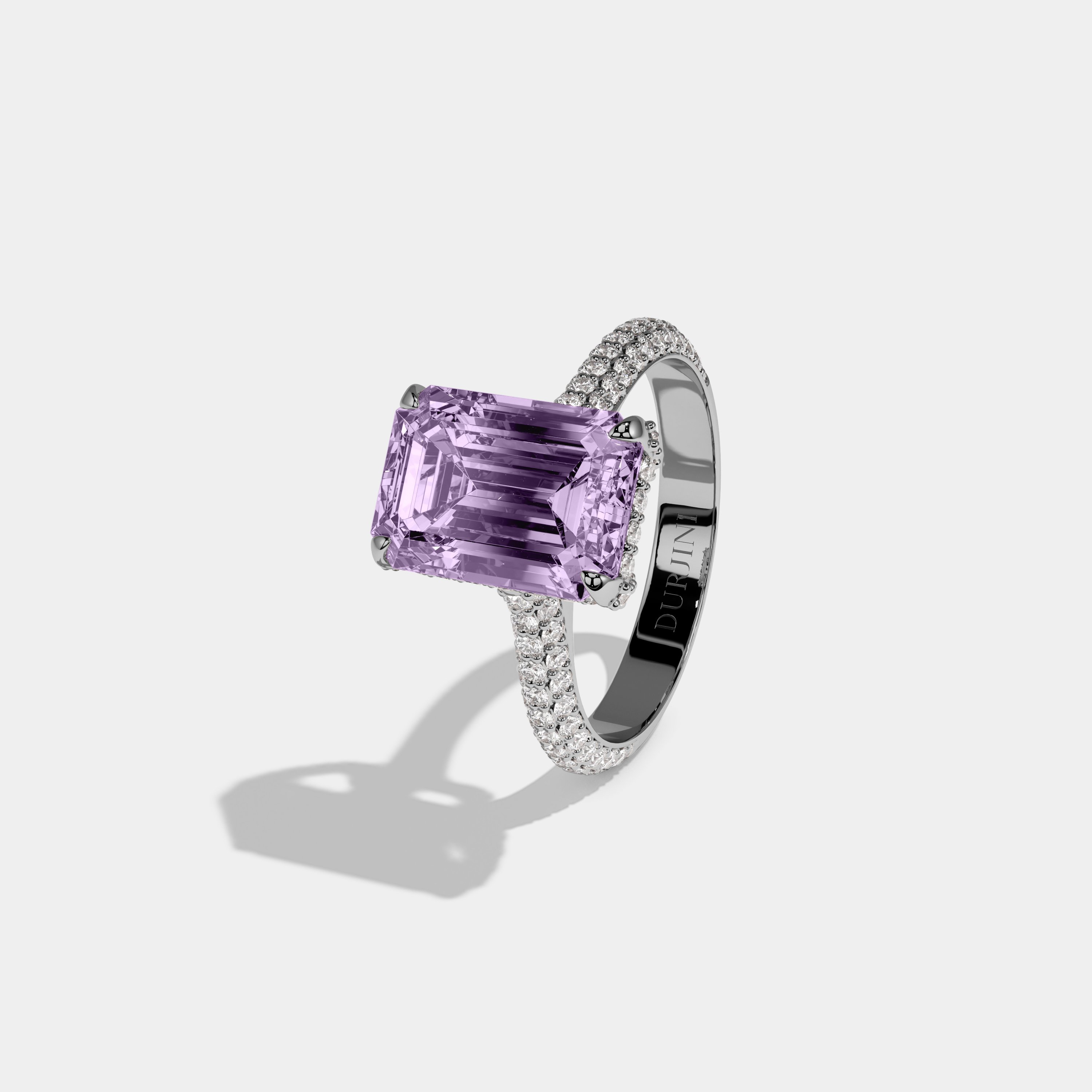 Alice Fancy Purple Emerald Cut Diamond Band Engagement Ring 6ct 18K White Gold