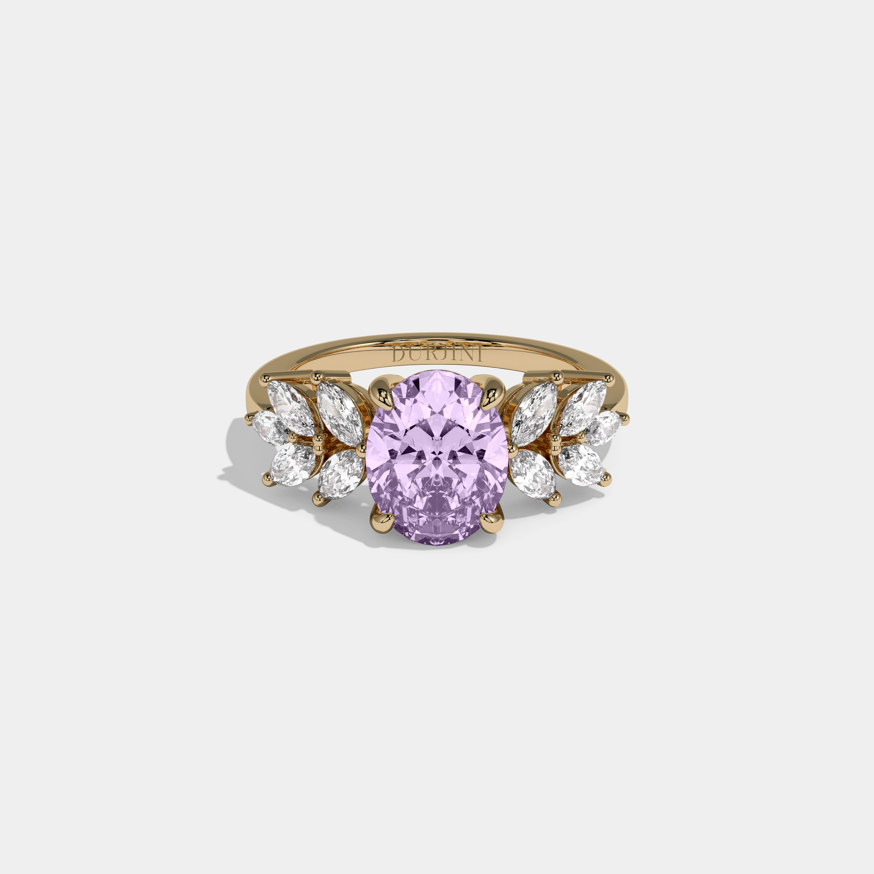 Catherine Fancy Purple Pear Cut Diamond Plain Band Engagement Ring 6ct 18K Yellow Gold