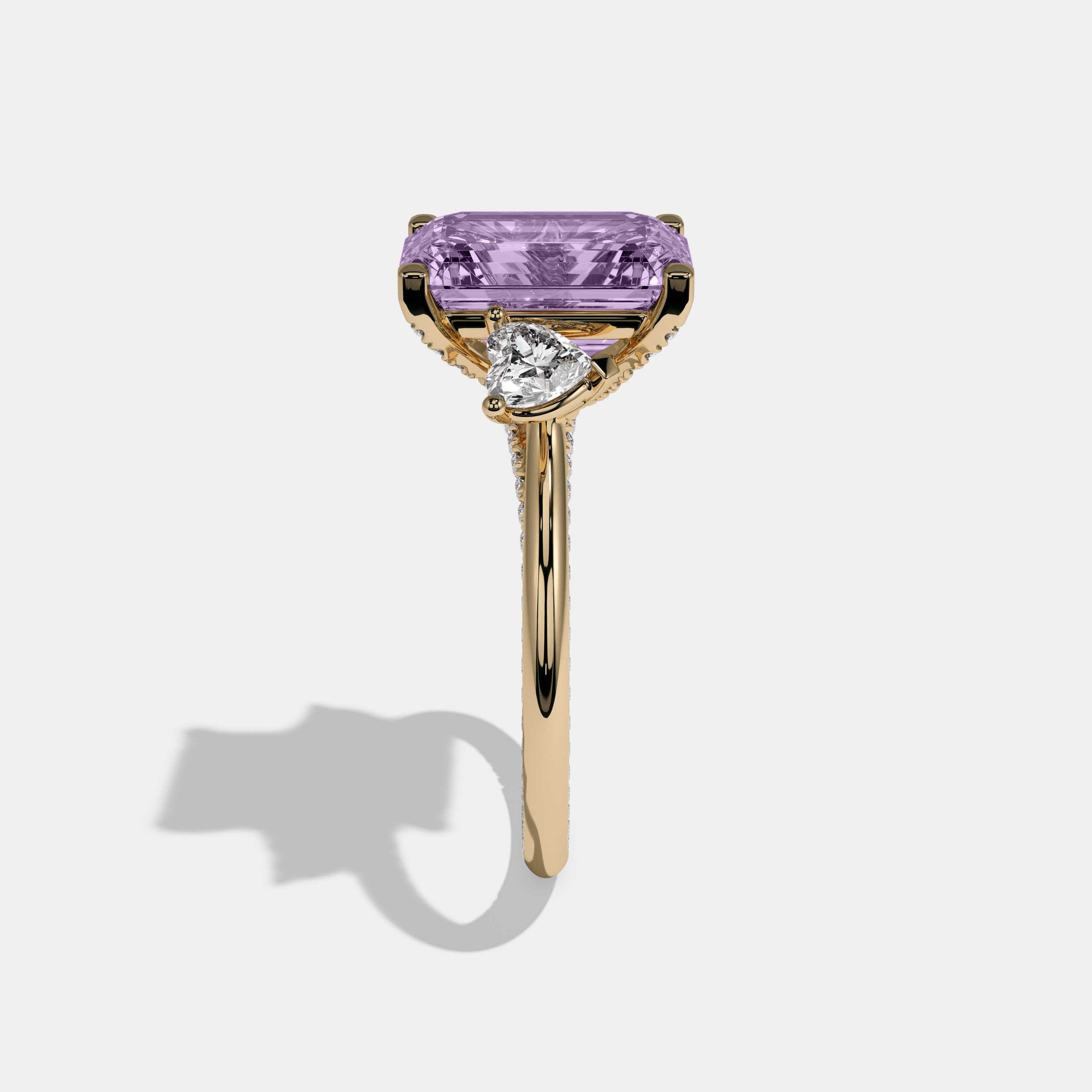 Catherine Fancy Purple Emerald Cut Diamond Hidden Band Engagement Ring 6ct 18K Yellow Gold