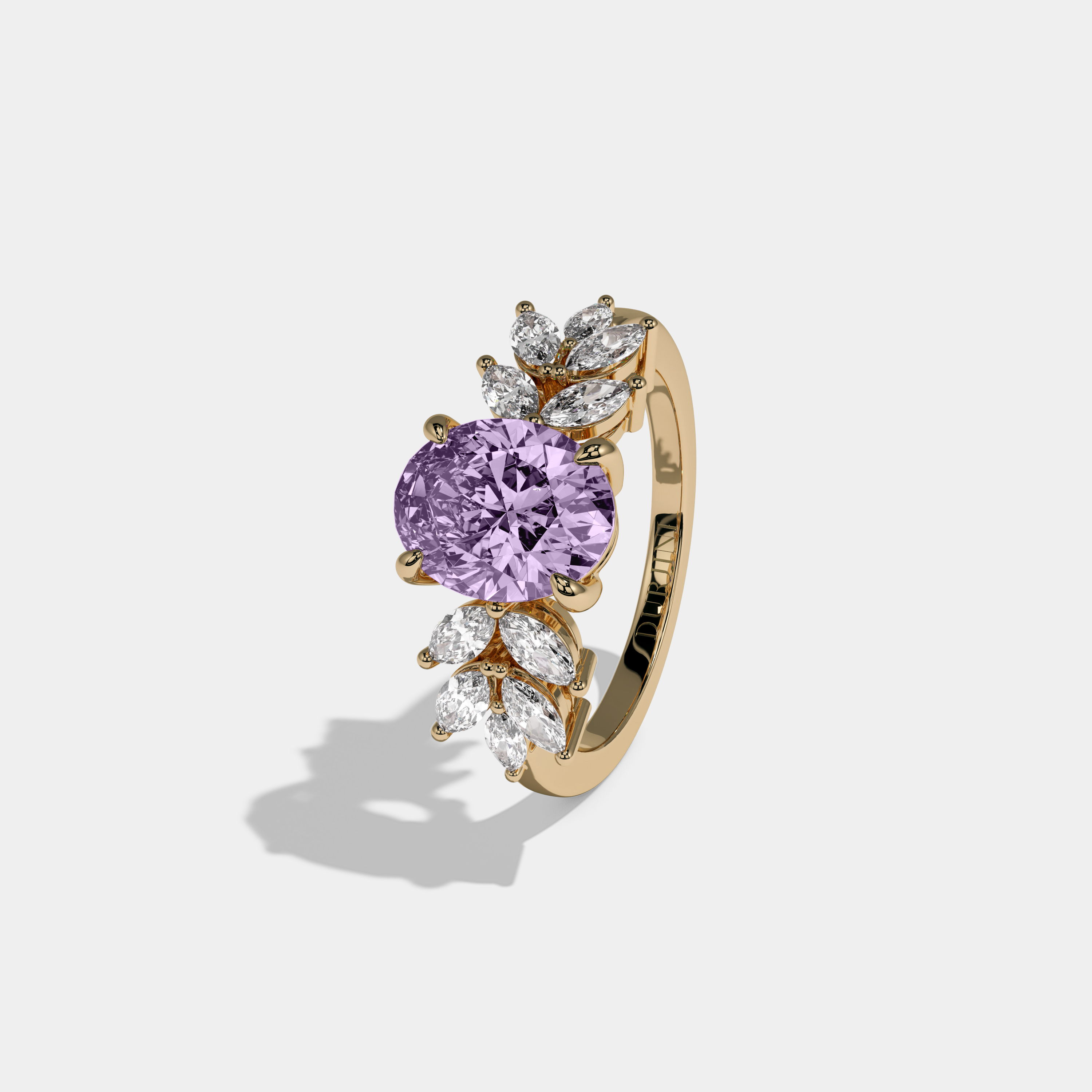 Catherine Fancy Purple Pear Cut Diamond Plain Band Engagement Ring 6ct 18K Yellow Gold