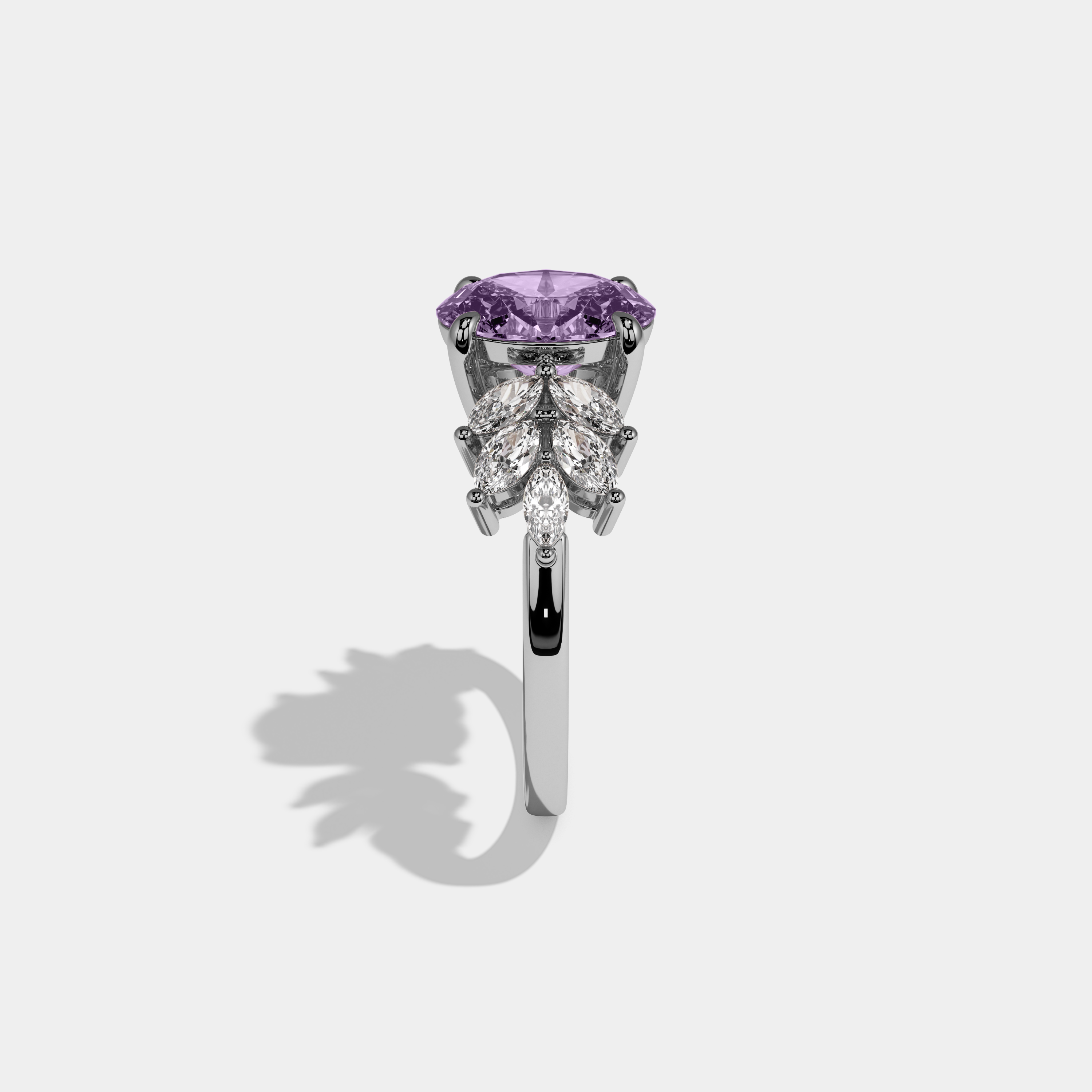 Alice Fancy Purple Pear Cut Diamond Plain Band Engagement Ring 6ct 18K White Gold