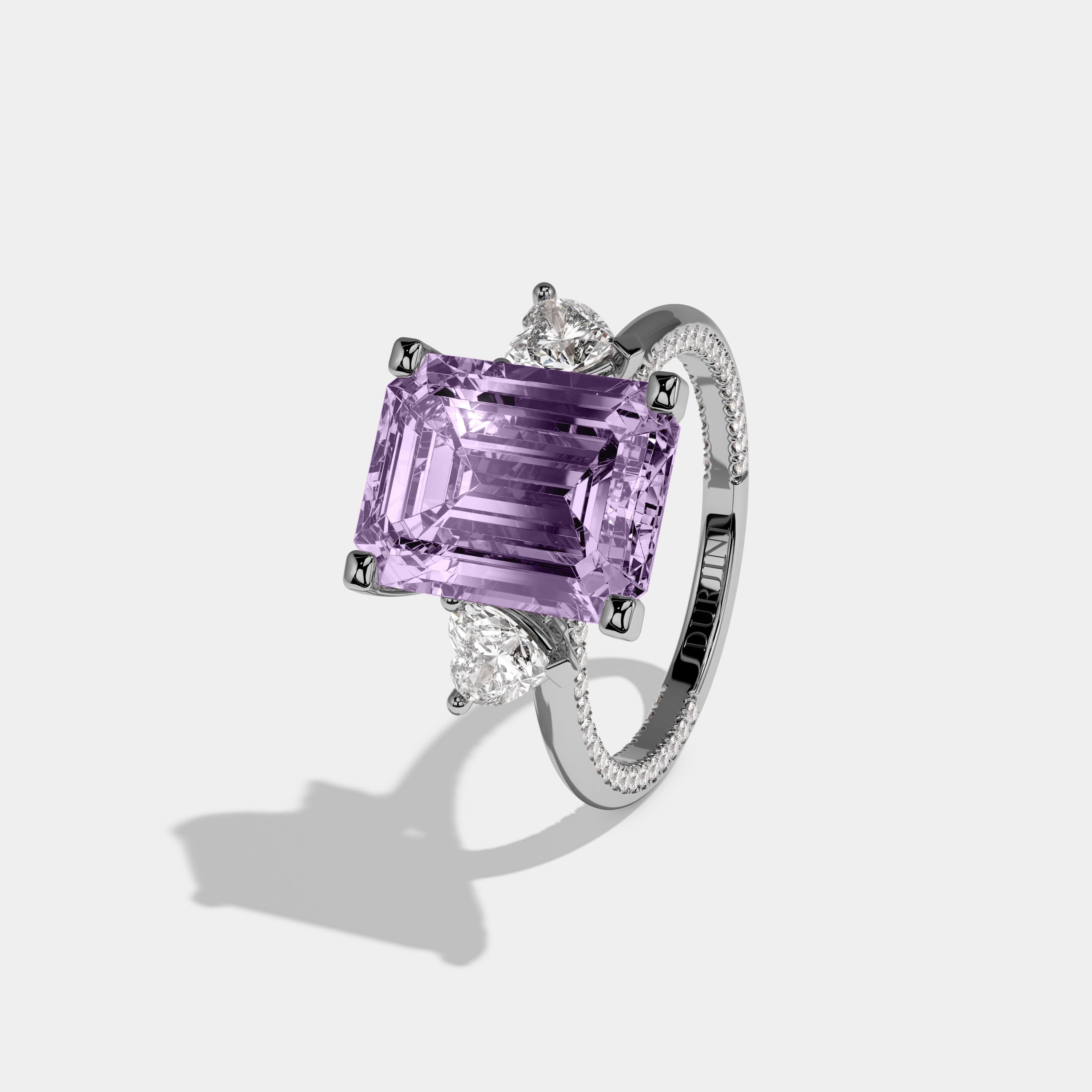 Alice Fancy Purple Emerald Cut Diamond Hidden Band Engagement Ring 6ct 18K White Gold
