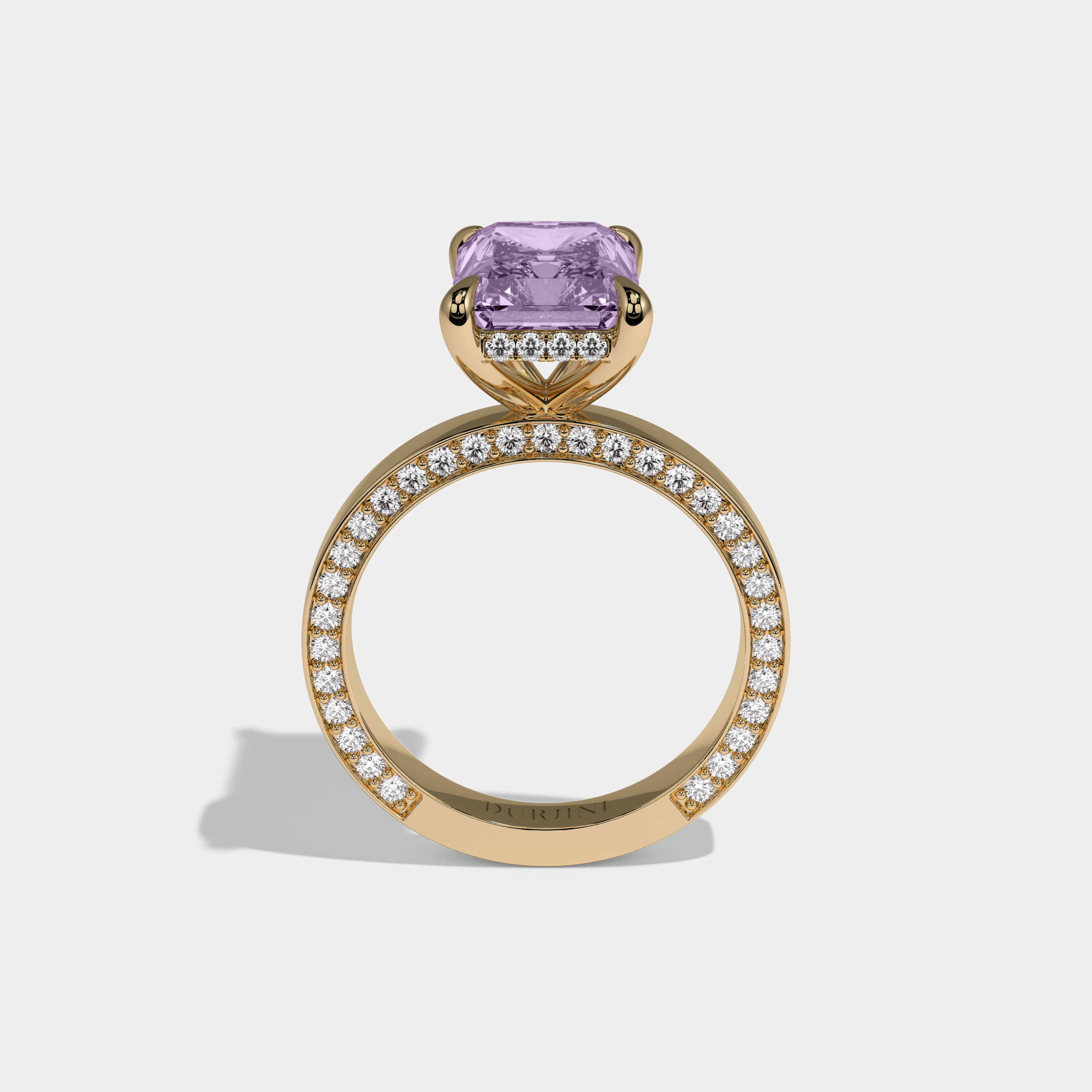Helena Fancy Purple Radiant Cut Diamond Hidden Band Engagement Ring 6ct 18K Yellow Gold