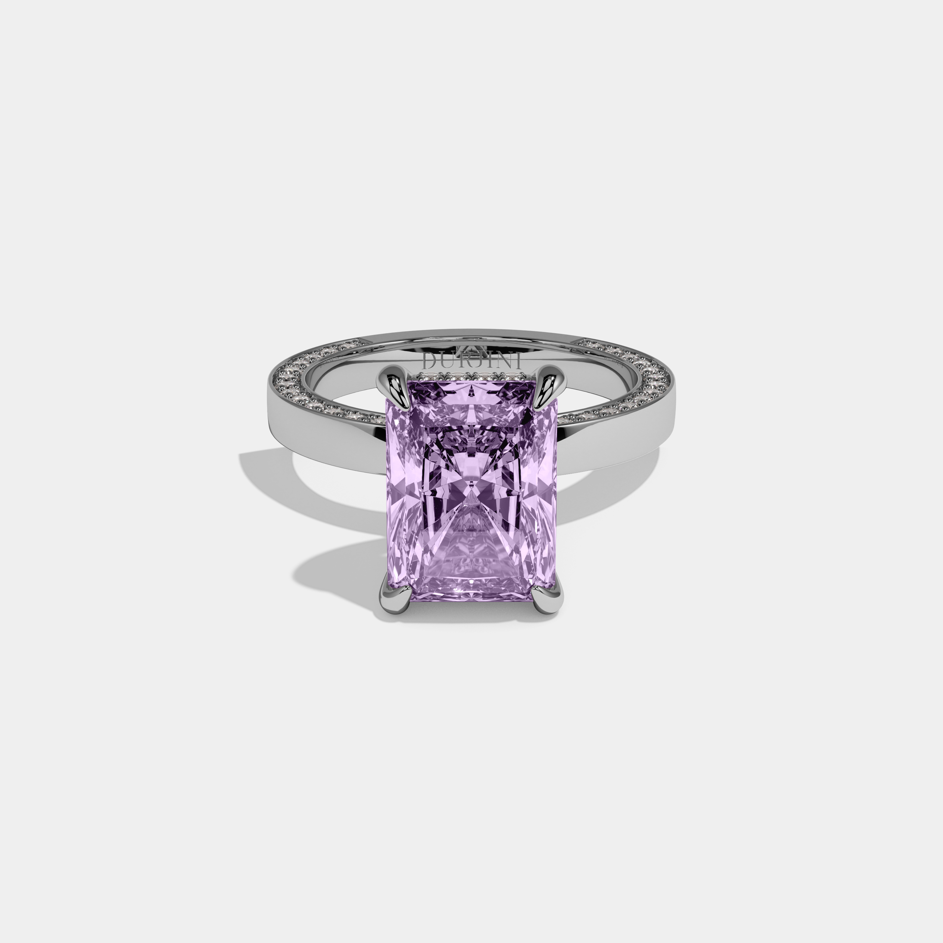 Alice Fancy Purple Radiant Cut Diamond Hidden Band Engagement Ring 6ct 18K White Gold