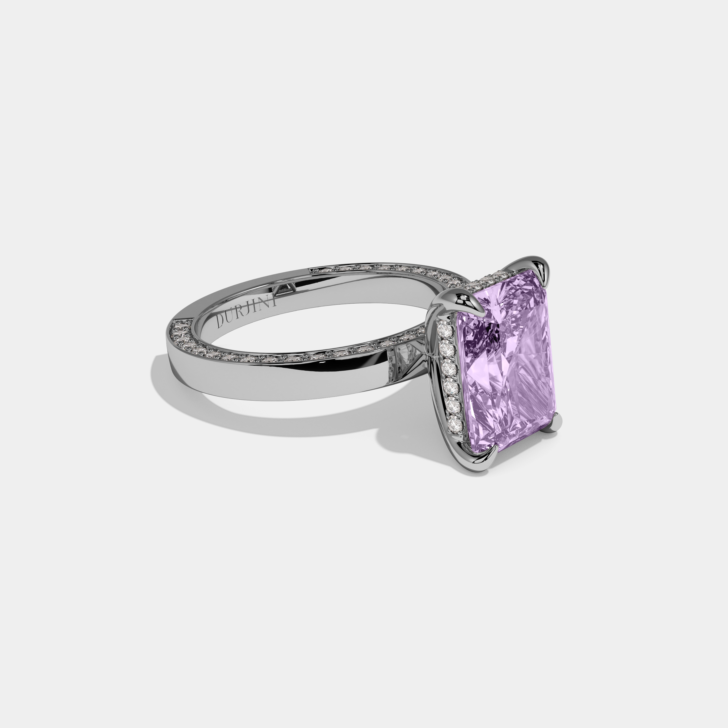 Alice Fancy Purple Radiant Cut Diamond Hidden Band Engagement Ring 6ct 18K White Gold