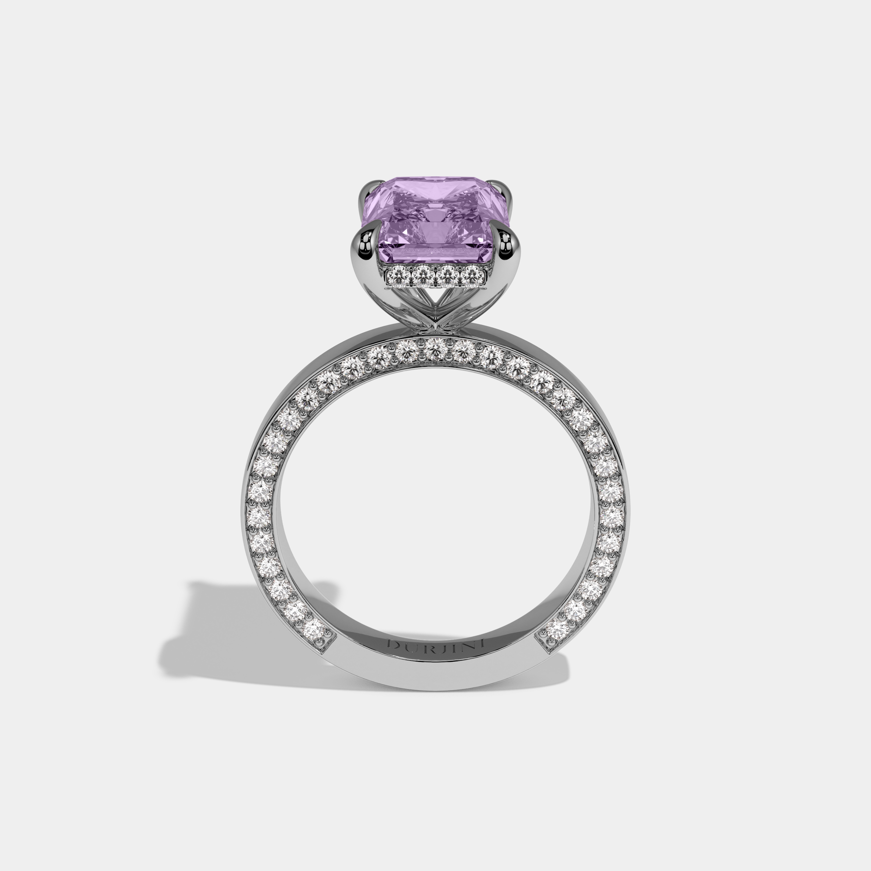 Alice Fancy Purple Radiant Cut Diamond Hidden Band Engagement Ring 6ct 18K White Gold