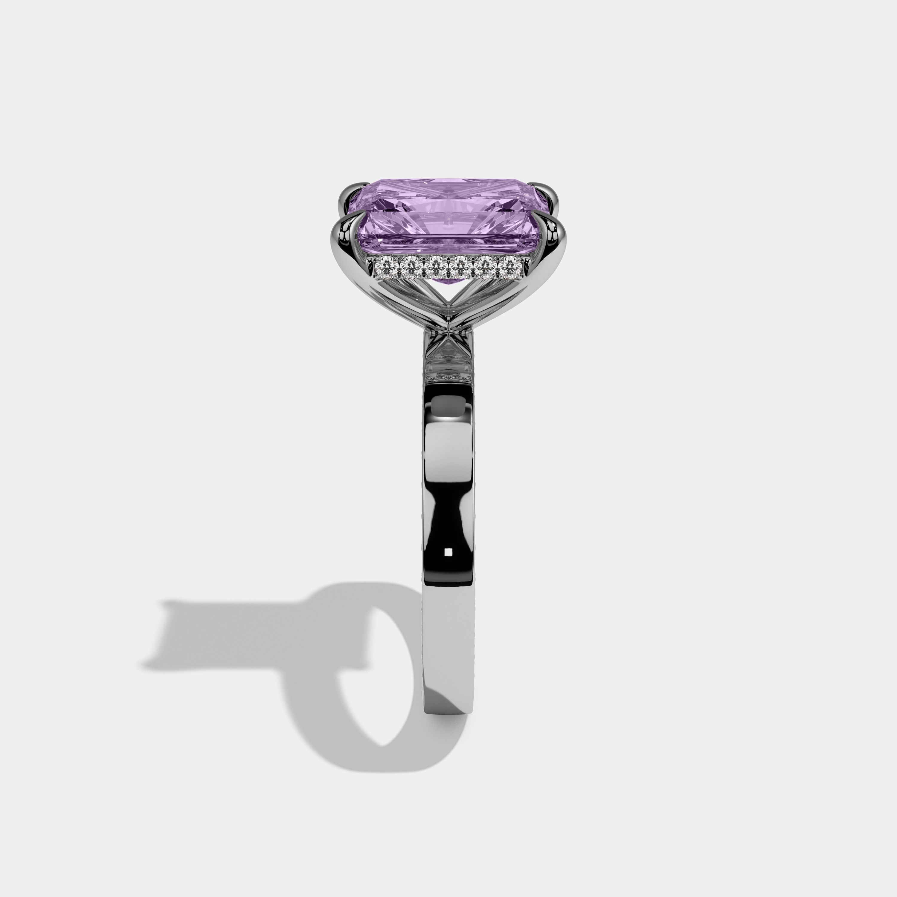 Alice Fancy Purple Radiant Cut Diamond Hidden Band Engagement Ring 6ct 18K White Gold