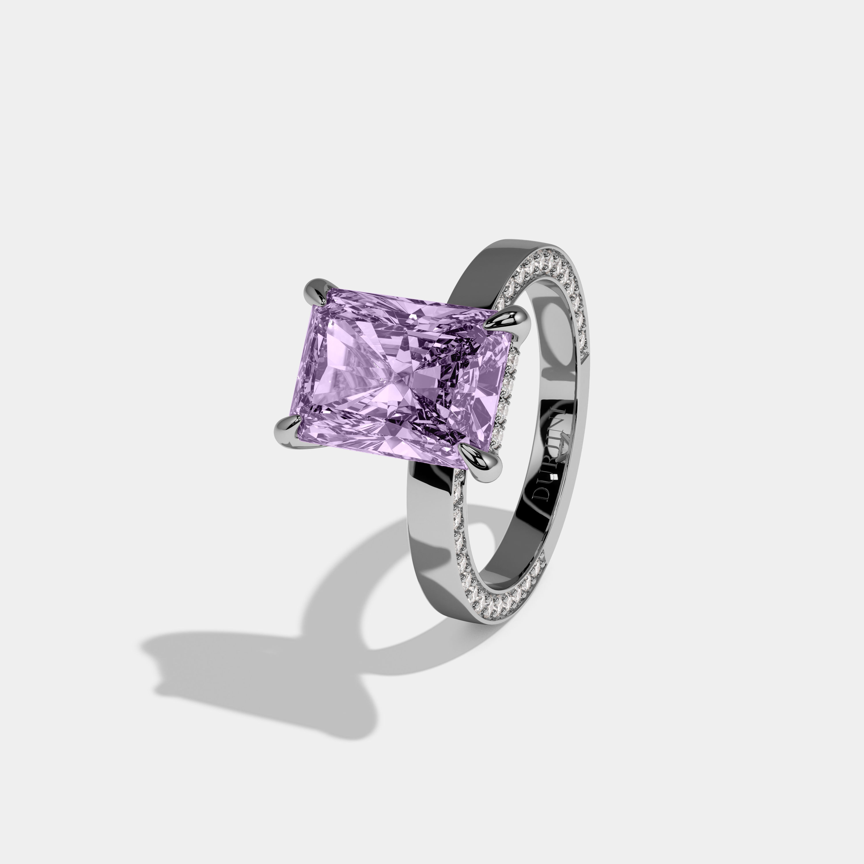 Alice Fancy Purple Radiant Cut Diamond Hidden Band Engagement Ring 6ct 18K White Gold