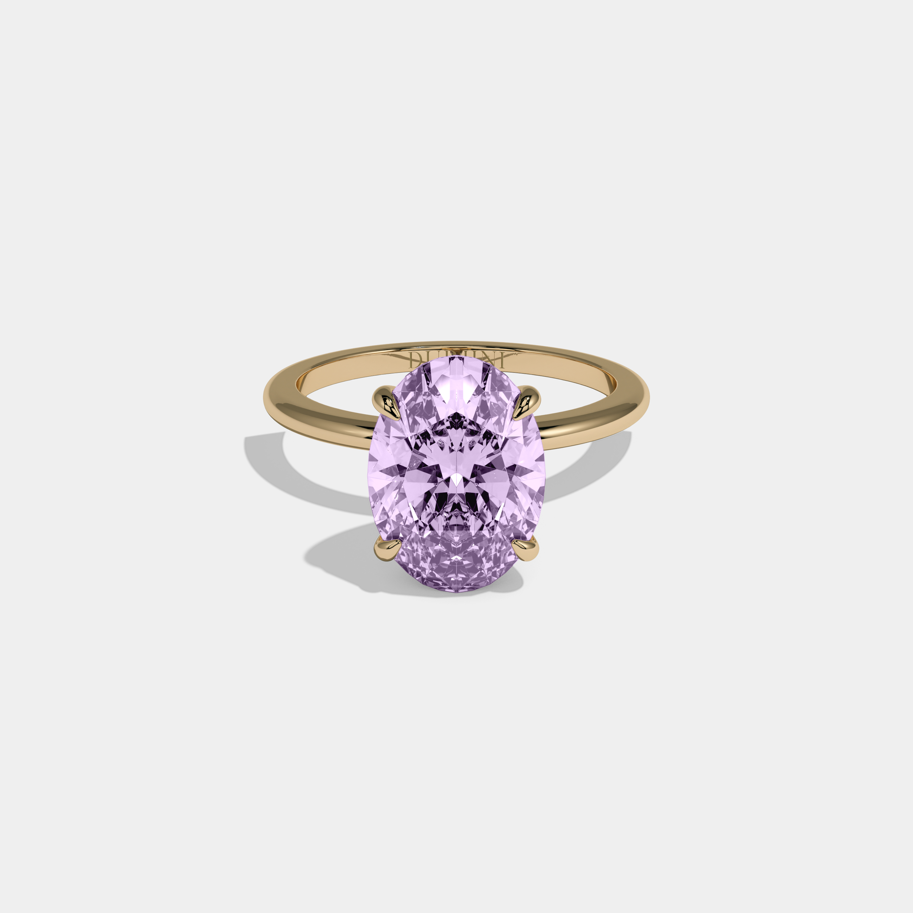 Elizabeth Fancy Purple Oval Cut Diamond Plain Band Engagement Ring 6.5ct 18K Yellow Gold