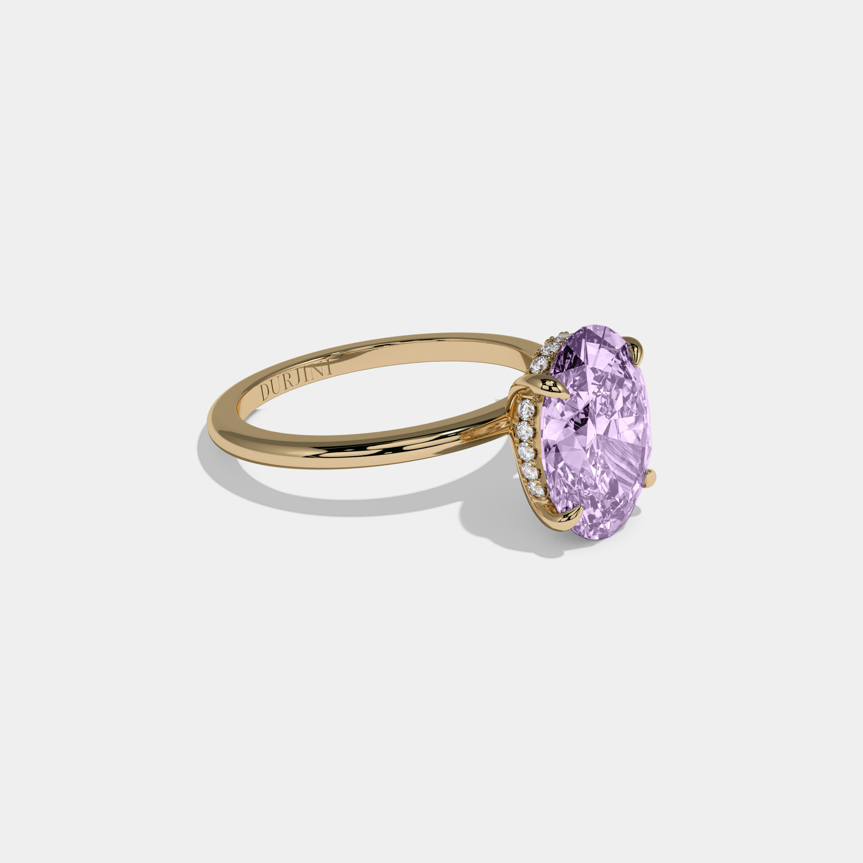 Elizabeth Fancy Purple Oval Cut Diamond Plain Band Engagement Ring 6.5ct 18K Yellow Gold